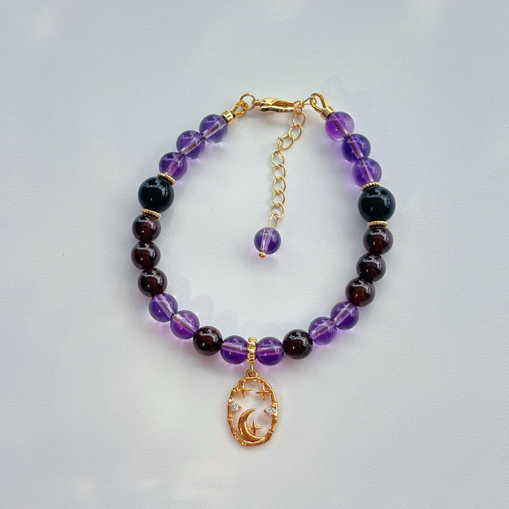 Charm Amethyst Garnet Obsidian Bracelet