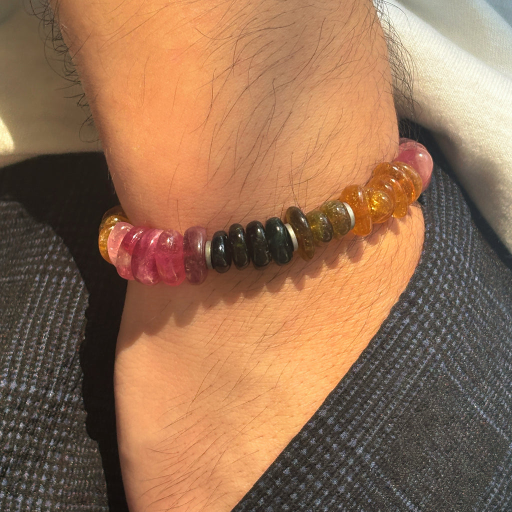 Silk Road Relic Mixed Tourmaline Irregular Bead Bracelet with Hematite