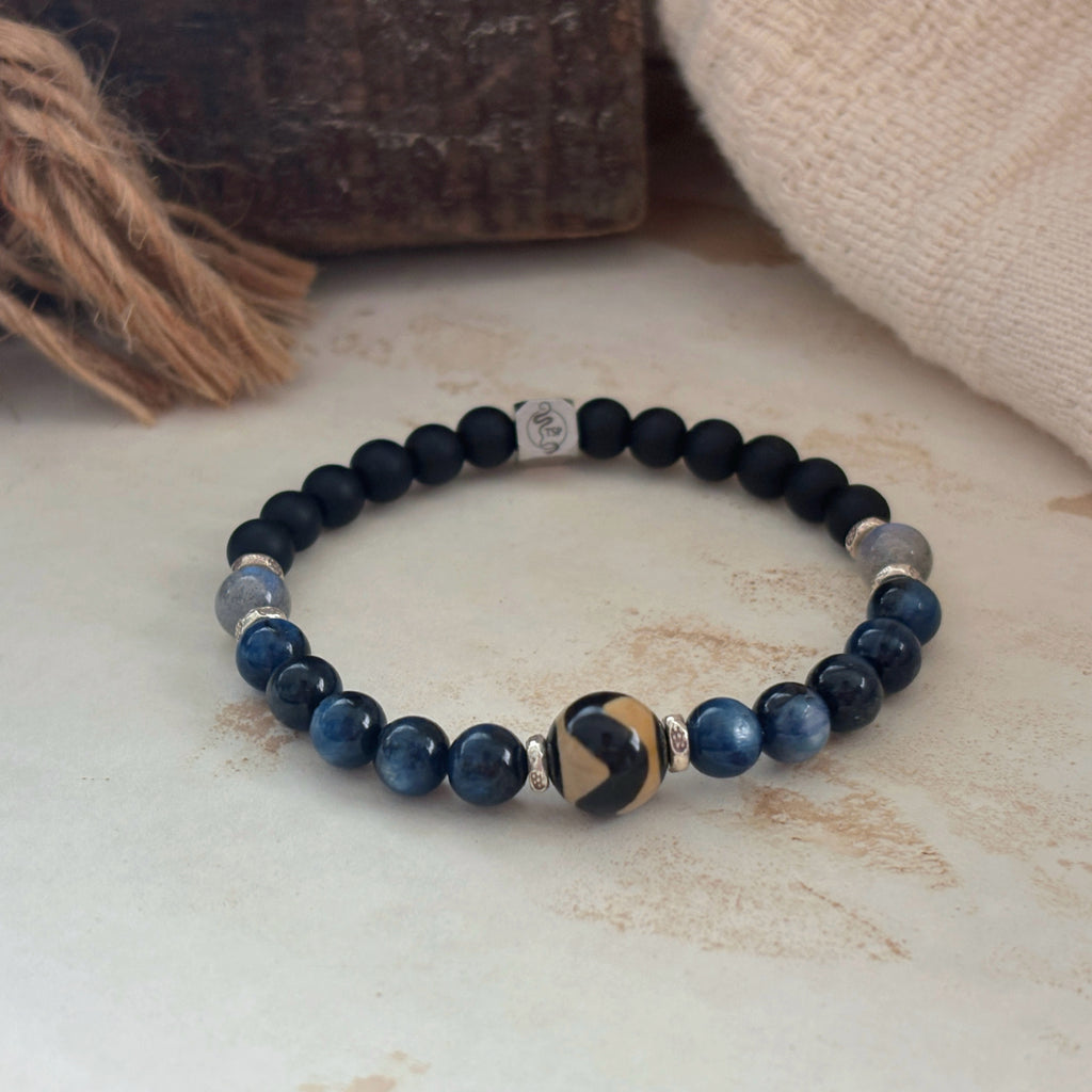 Ring Of Kailash Kyanite Obsidian With Tibetan Dzi Bead Bracelet