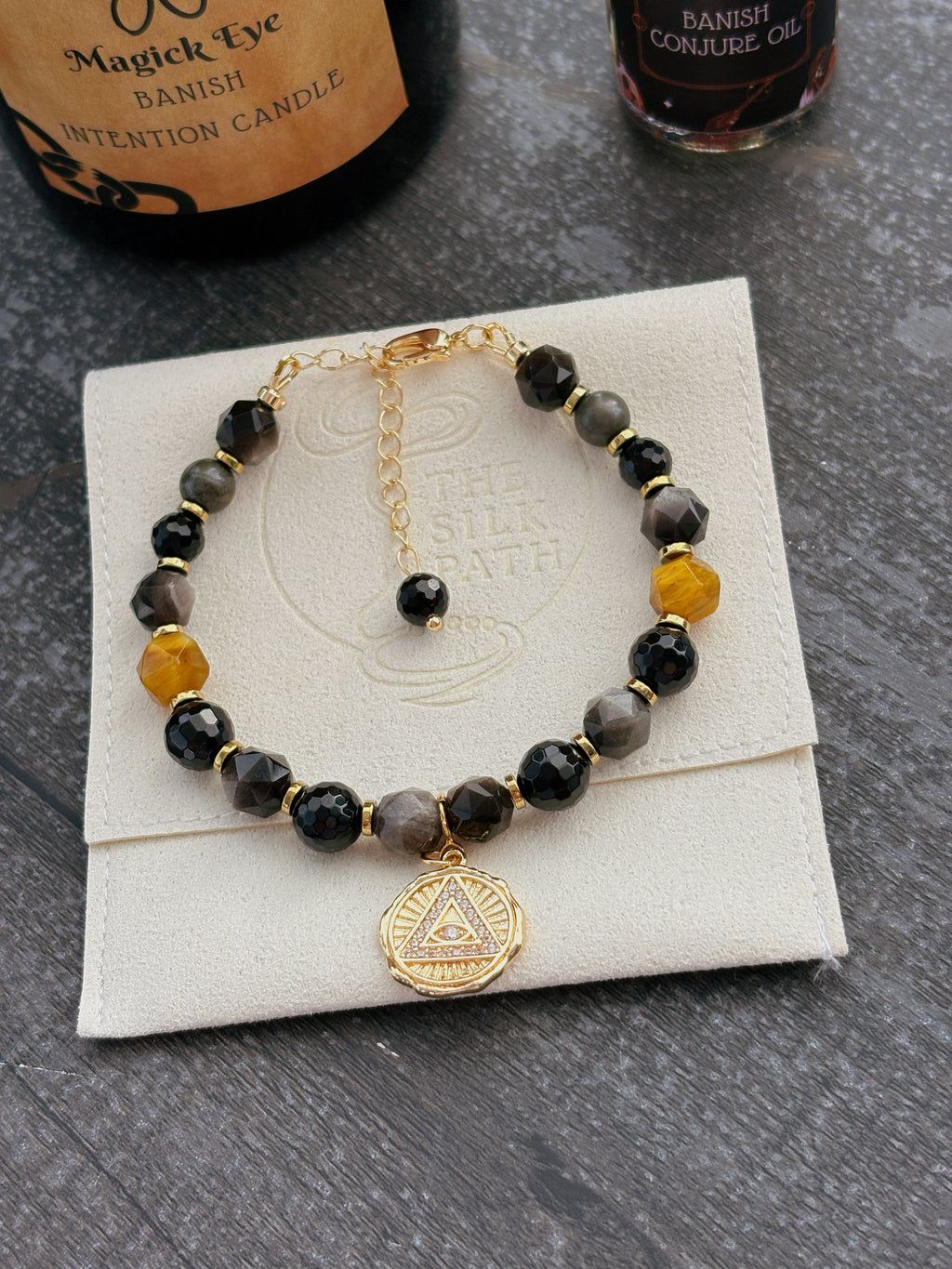 Banish Black Agate Silver Obsidian Golden Tiger’s Eye Bracelet