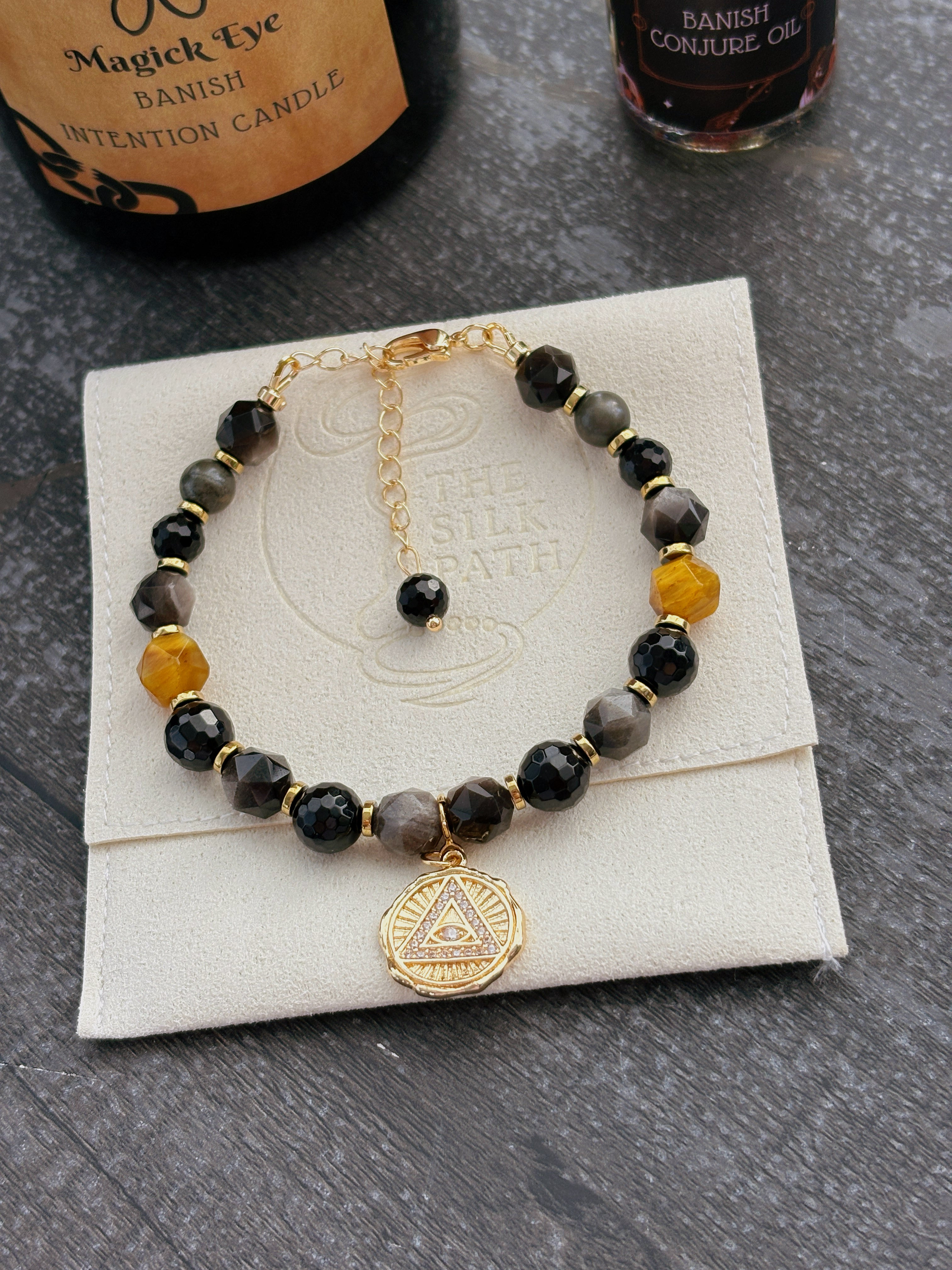 Banish Black Agate Silver Obsidian Golden Tiger’s Eye Bracelet