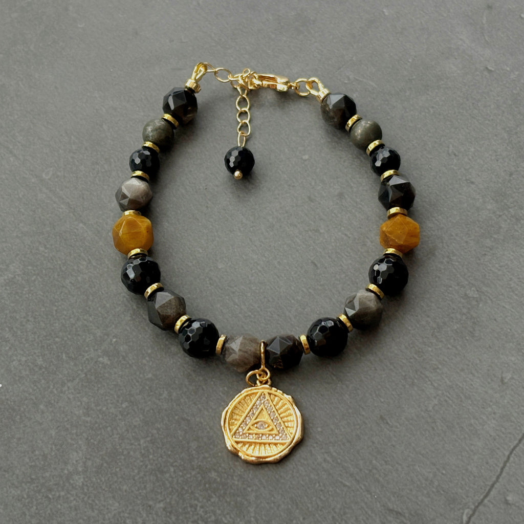 Banish Black Agate Silver Obsidian Golden Tiger’s Eye Bracelet