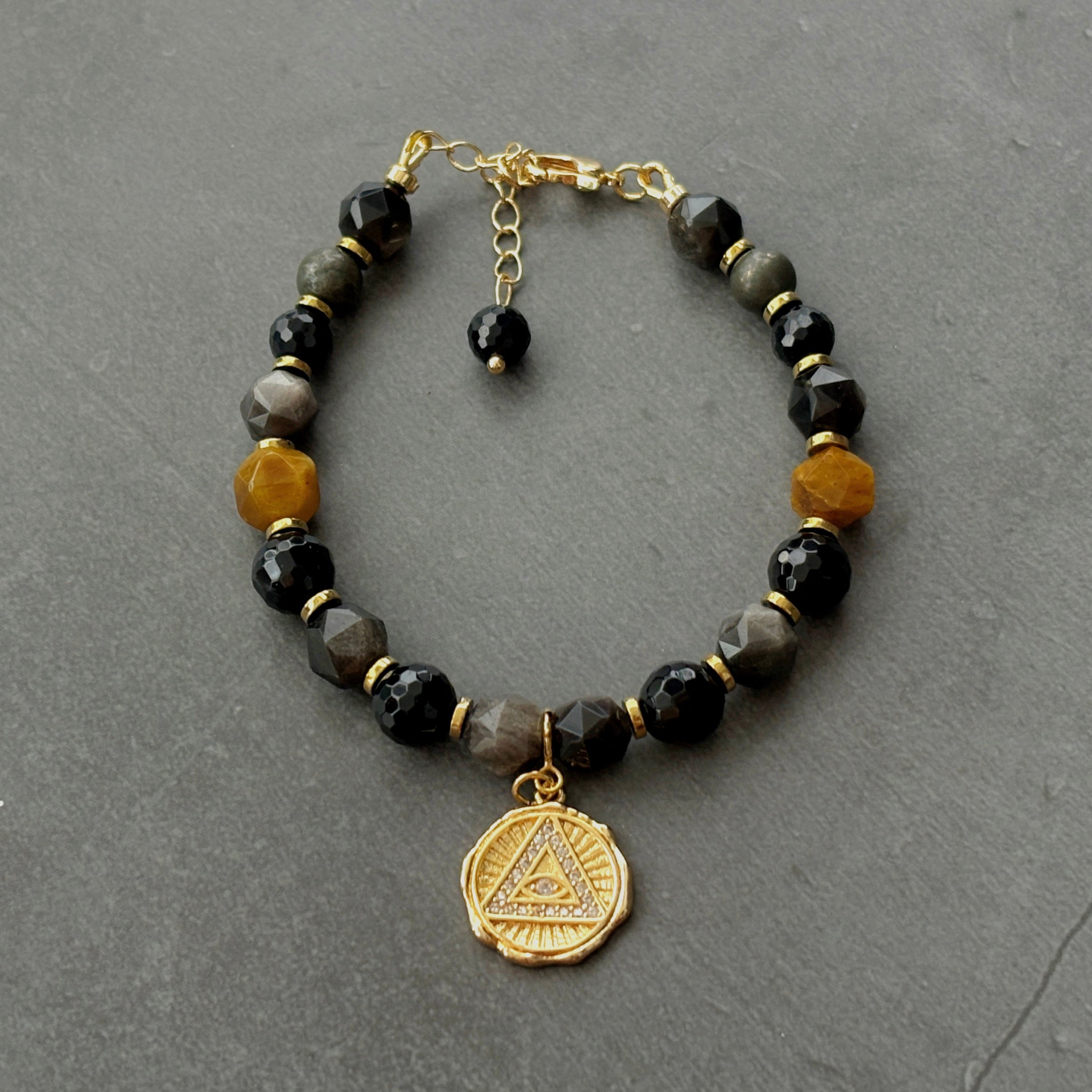 Banish Black Agate Silver Obsidian Golden Tiger’s Eye Bracelet
