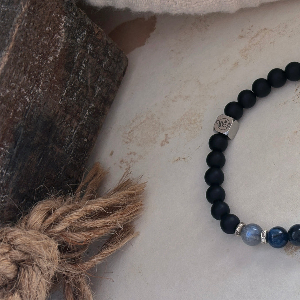 Ring Of Kailash Kyanite Obsidian With Tibetan Dzi Bead Bracelet