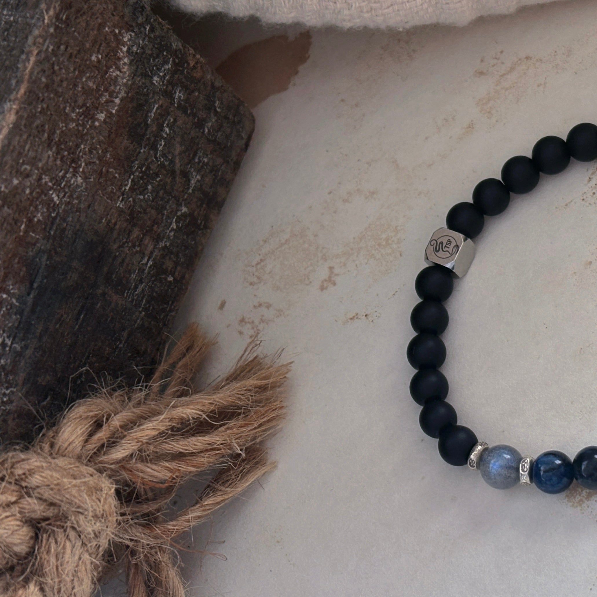 Ring Of Kailash Kyanite Obsidian With Tibetan Dzi Bead Bracelet