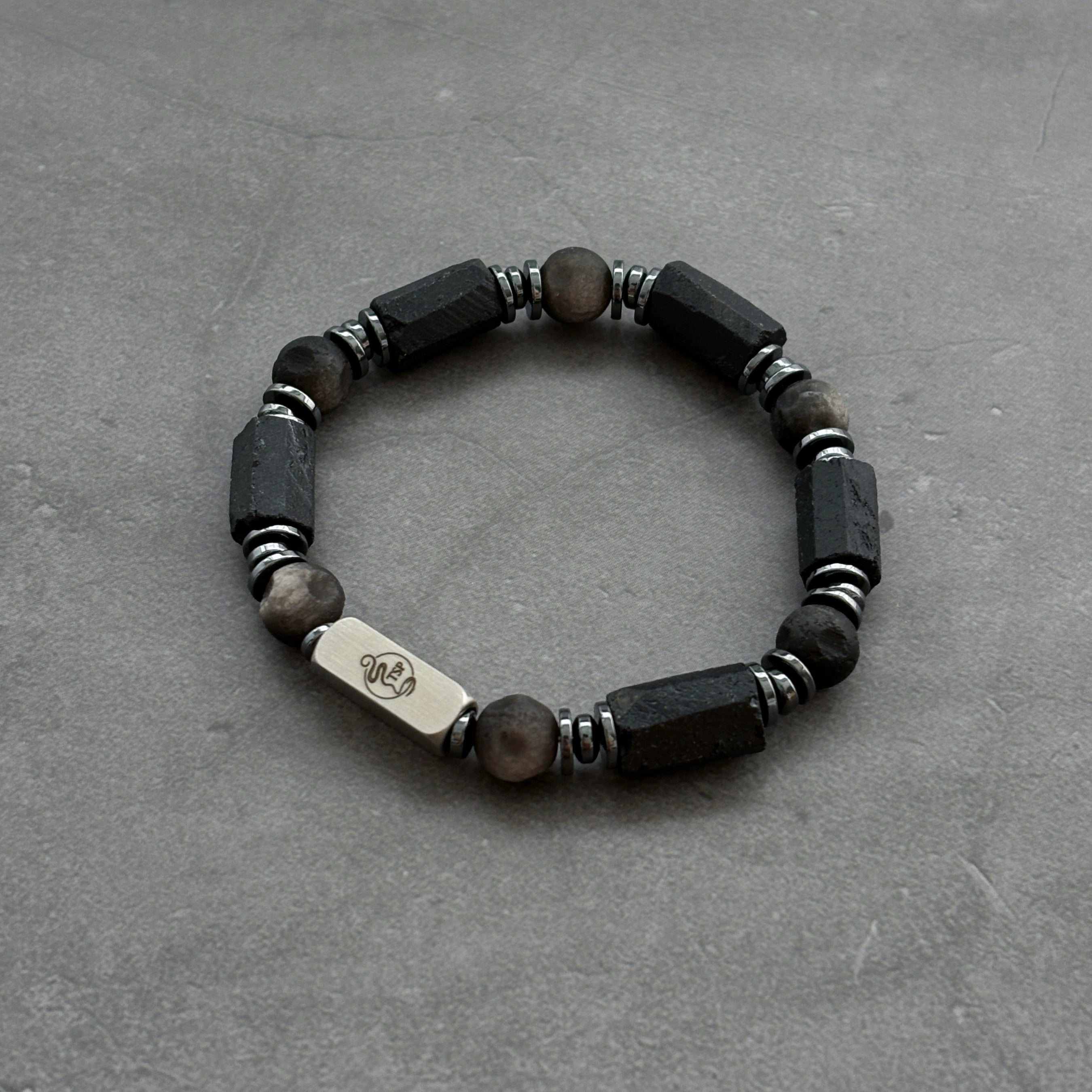 Silent Guardian Black Tourmaline Silver Obsidian Protection bracelet