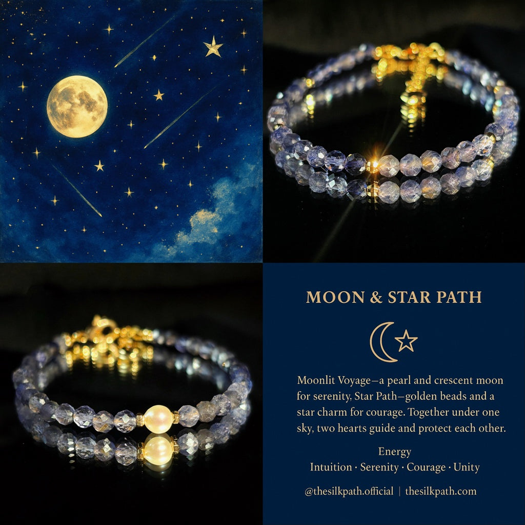 Moon & Star Path Faceted Iolite Crystal Couple Bracelets
