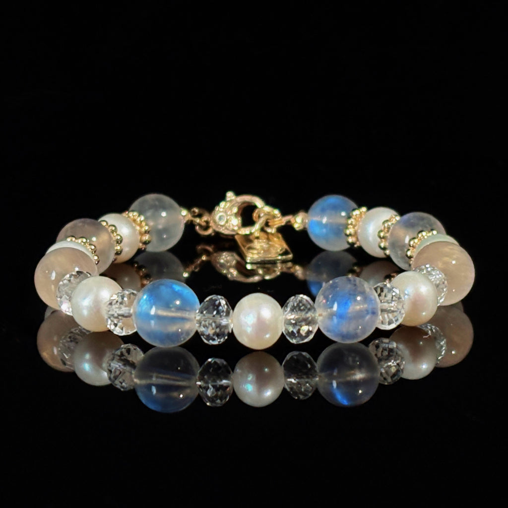 Healing Series Moonlight Bloom Moonstone Pearl Quartz Feminine Energy Bracelet