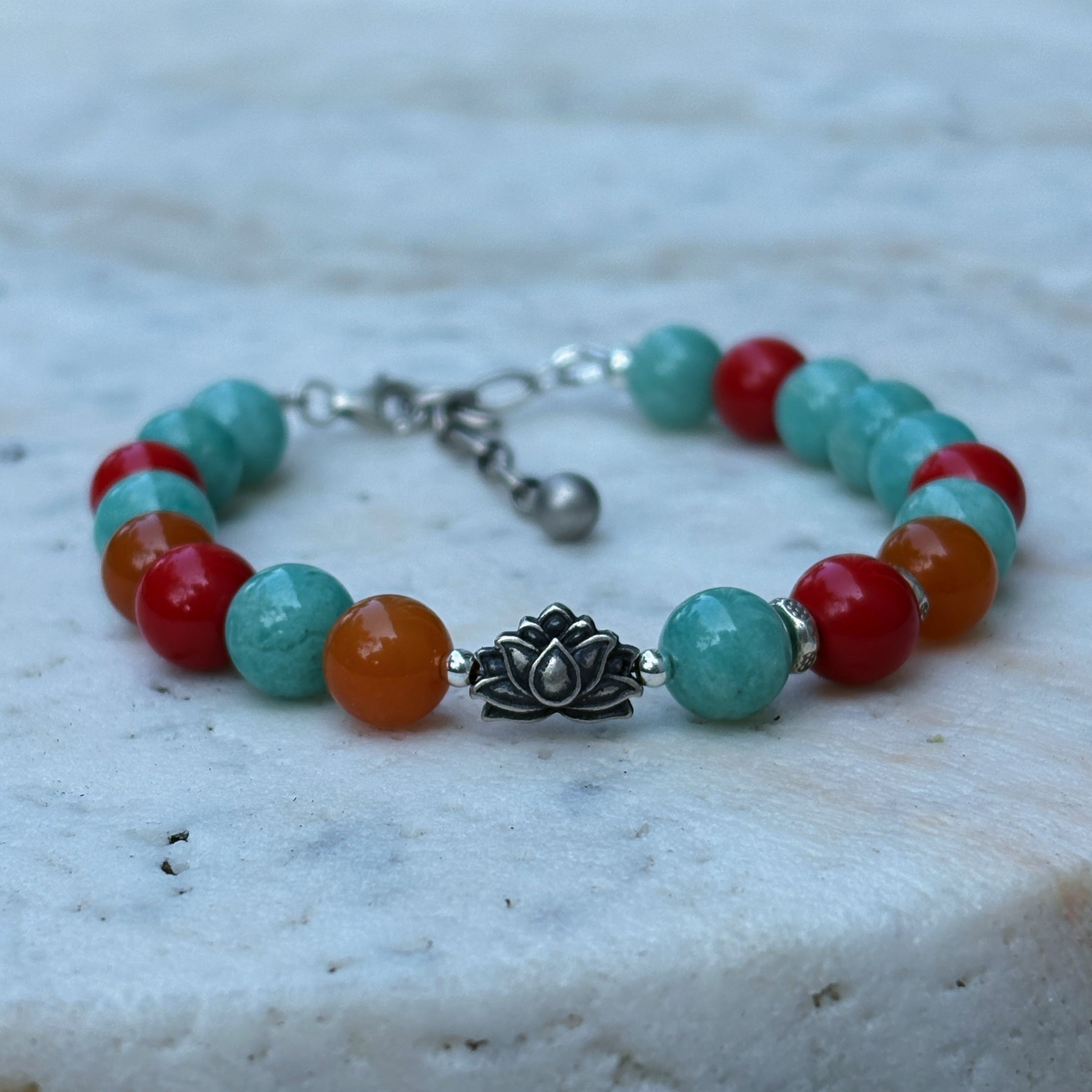 Mystic Himalayan Radiance of Manasarovar Amazonite Cinnabar Yellow Jade Bracelet