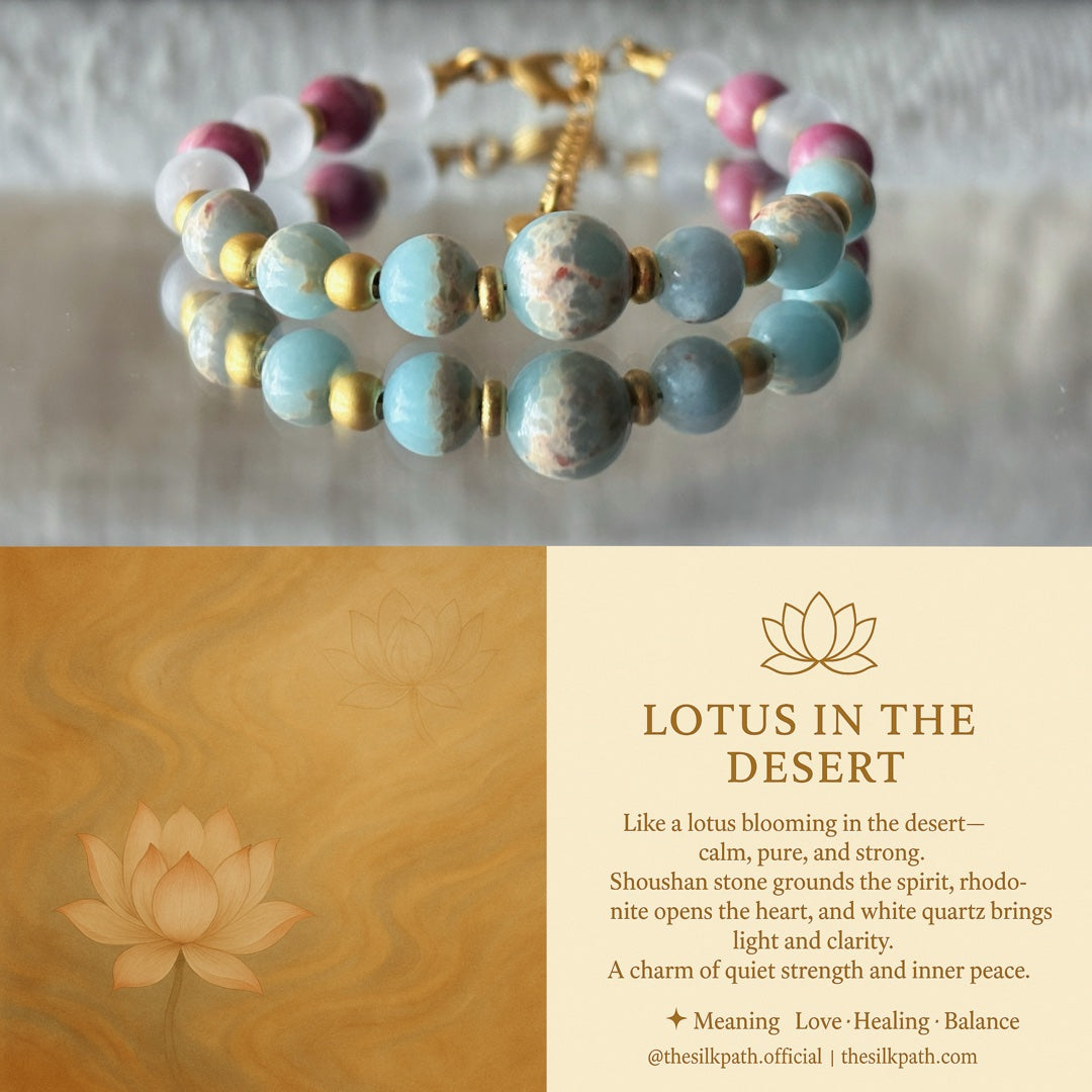 Lotus In The Desert Aqua Terra Jasper Rhodonite Crystal Stillness Bracelet