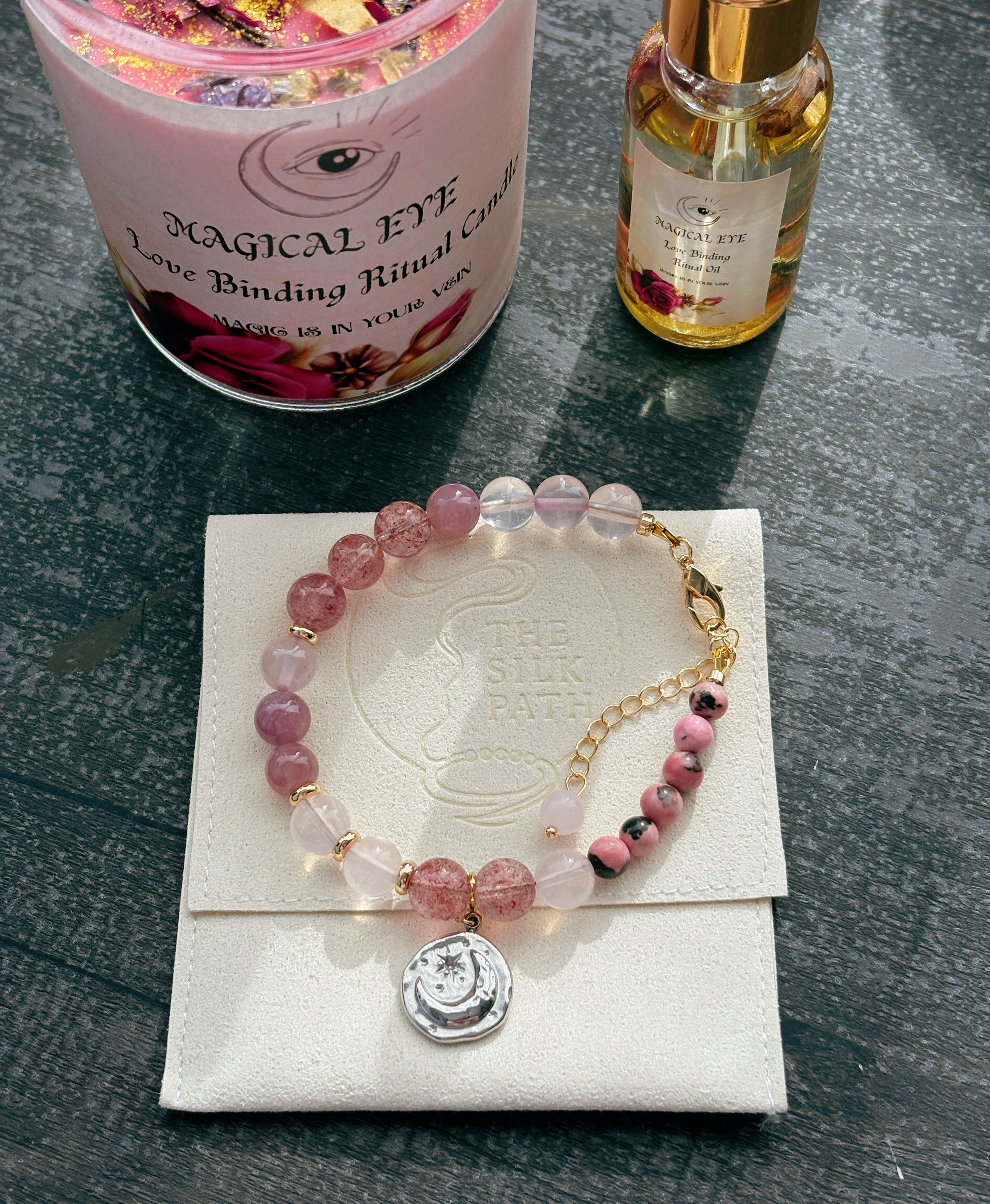 Love Binding Rhodonite Strawberry Quartz Rose Quartz Bracelet