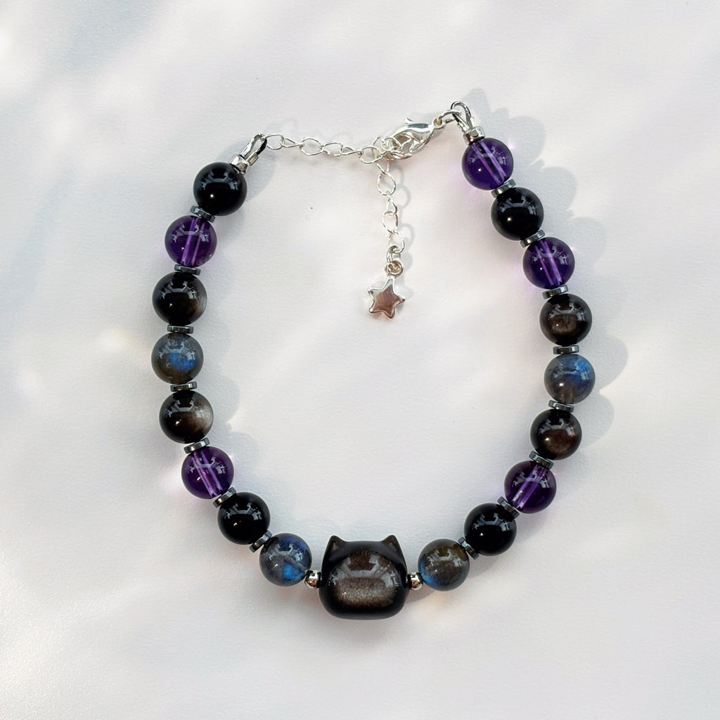 Black Cat Obsidian Amethyst Labradorite Crystal Bracelet