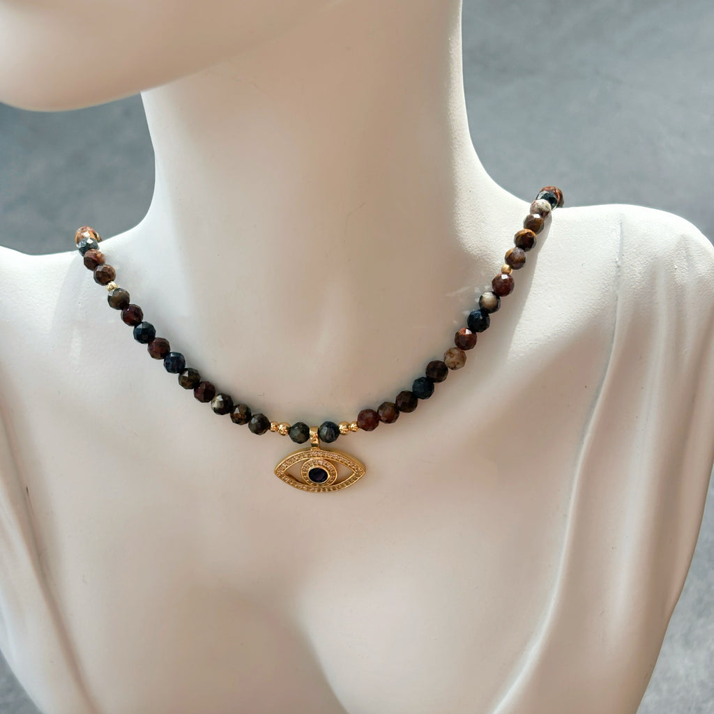 Eclipse Eye Pietersite Necklace Gold Evil Eye Protection Talisman