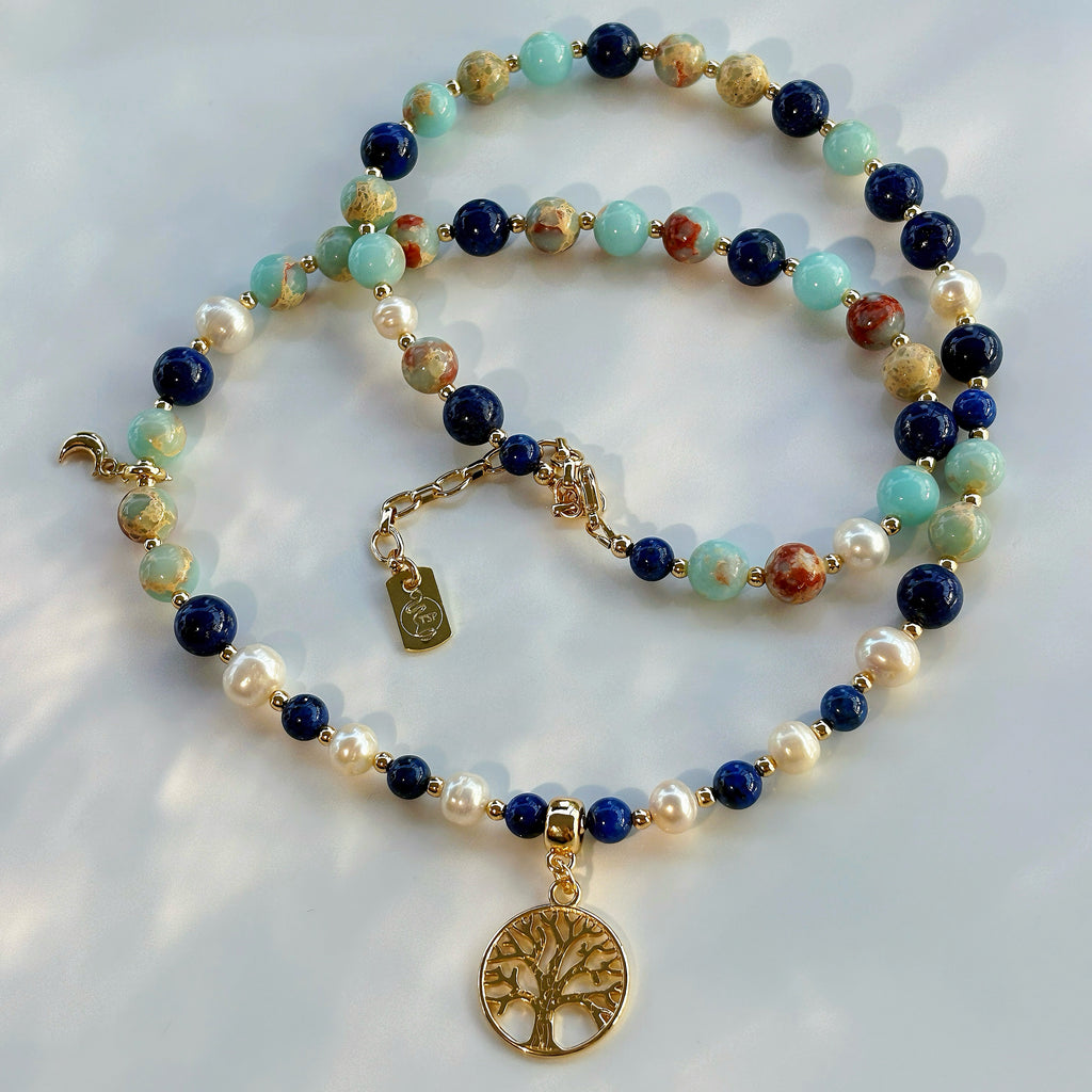 Moonlit Tree Aqua Terra Jasper Renewal Crystal Necklace