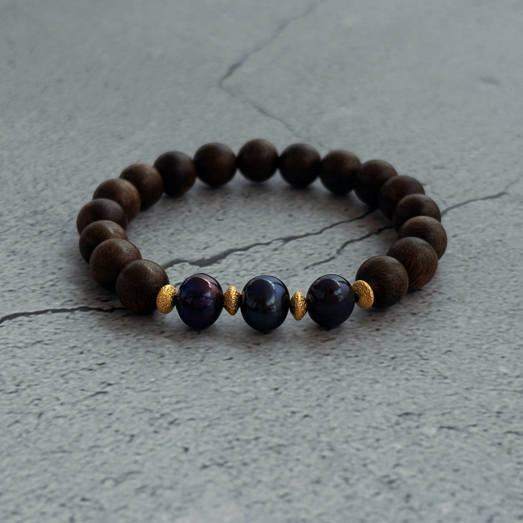 Midnight Resin Agarwood & Black Pearl Bracelet