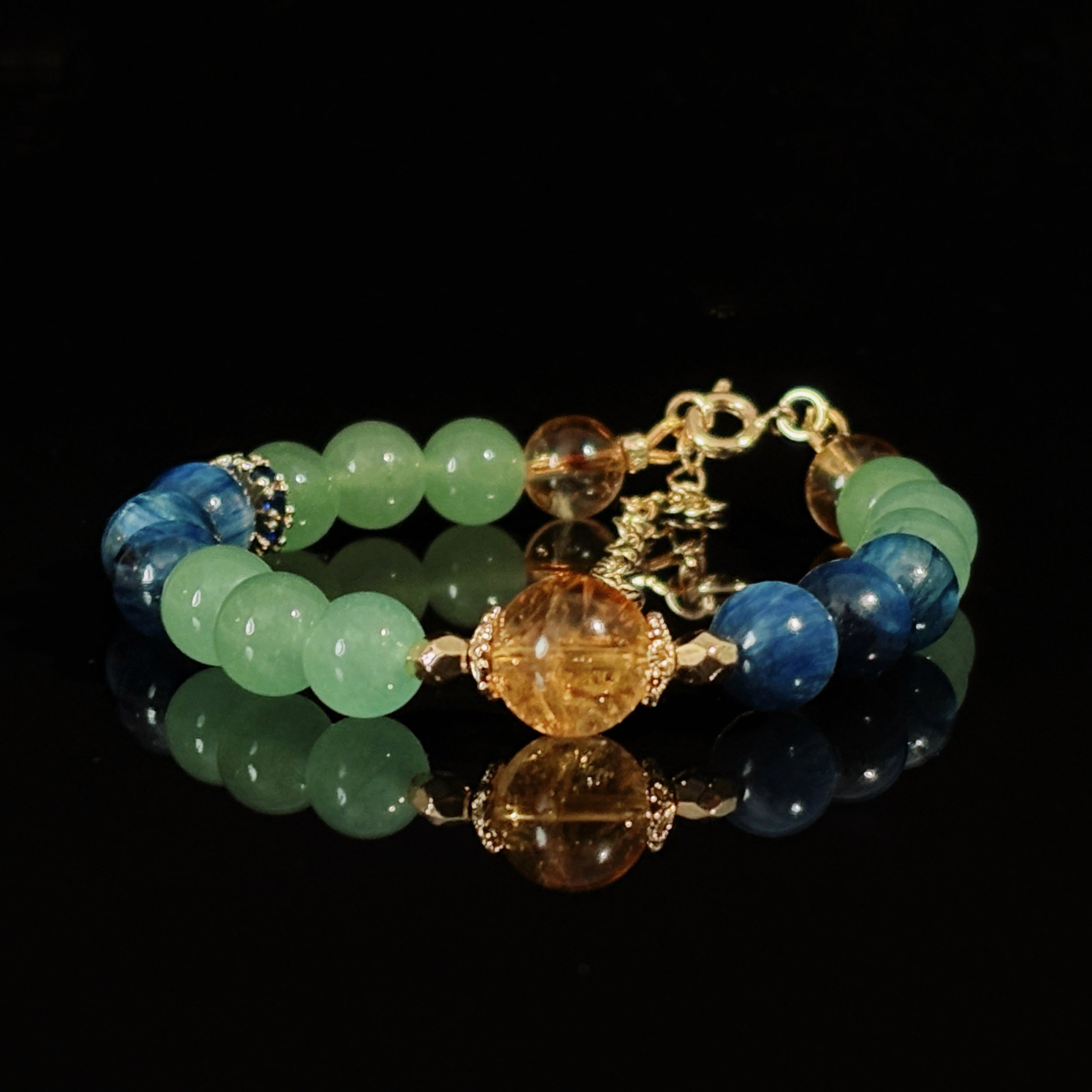 Silk Road Relic Azure Feathers Green Aventurine Kyanite Clarity Bracelet