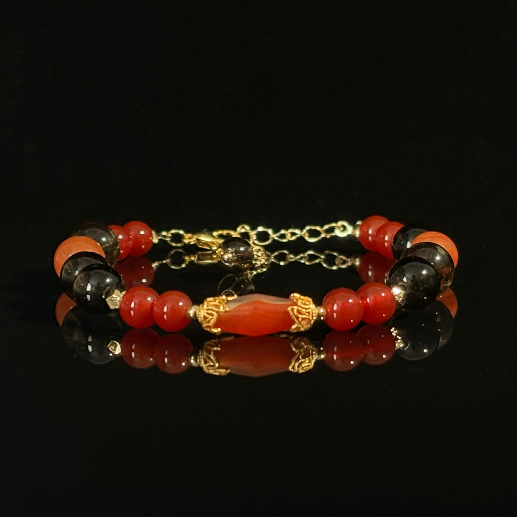 Silk Road Relic Flow of Insight Red Agate Smoky Quartz Clarity Bracelet