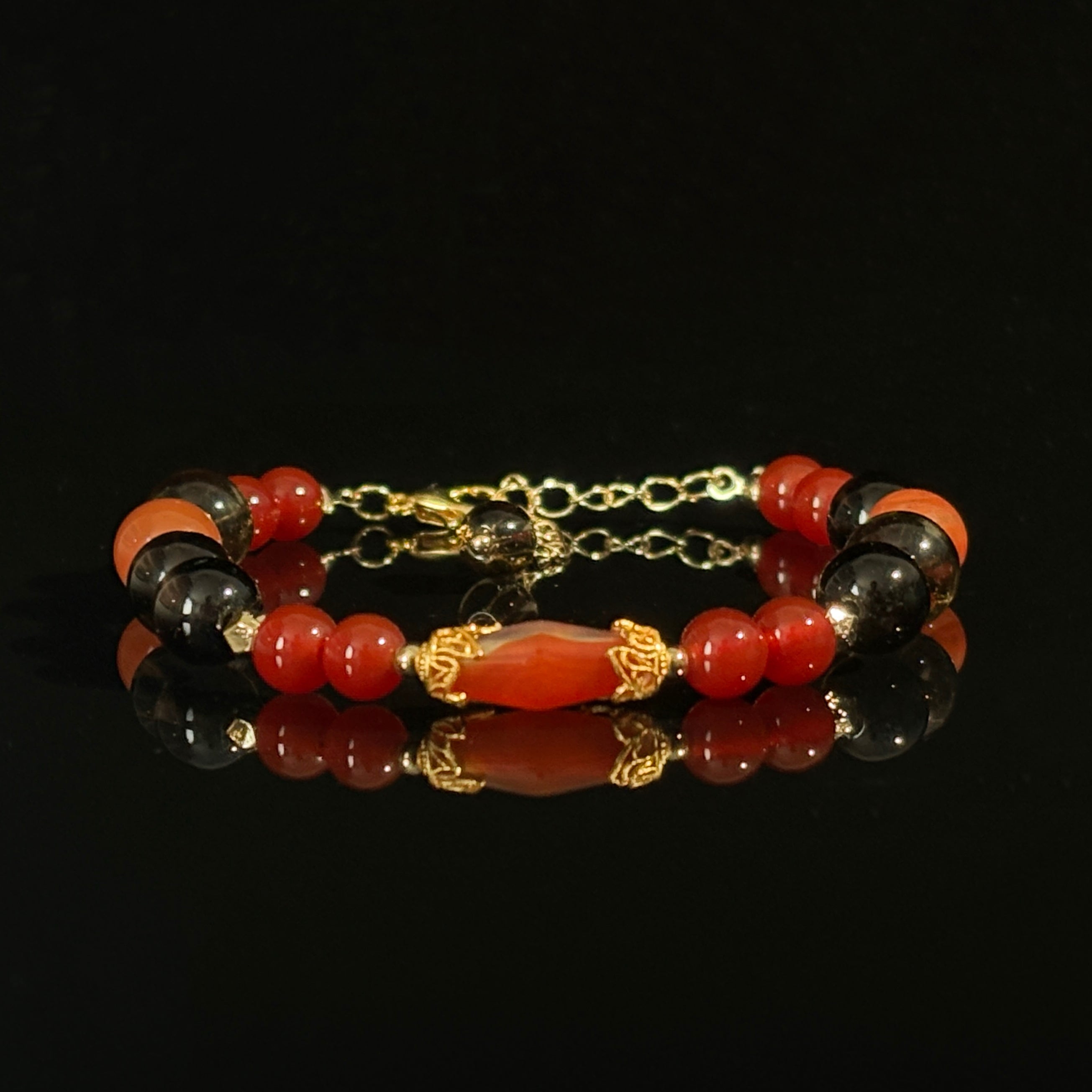 Silk Road Relic Flow of Insight Red Agate Smoky Quartz Clarity Bracelet