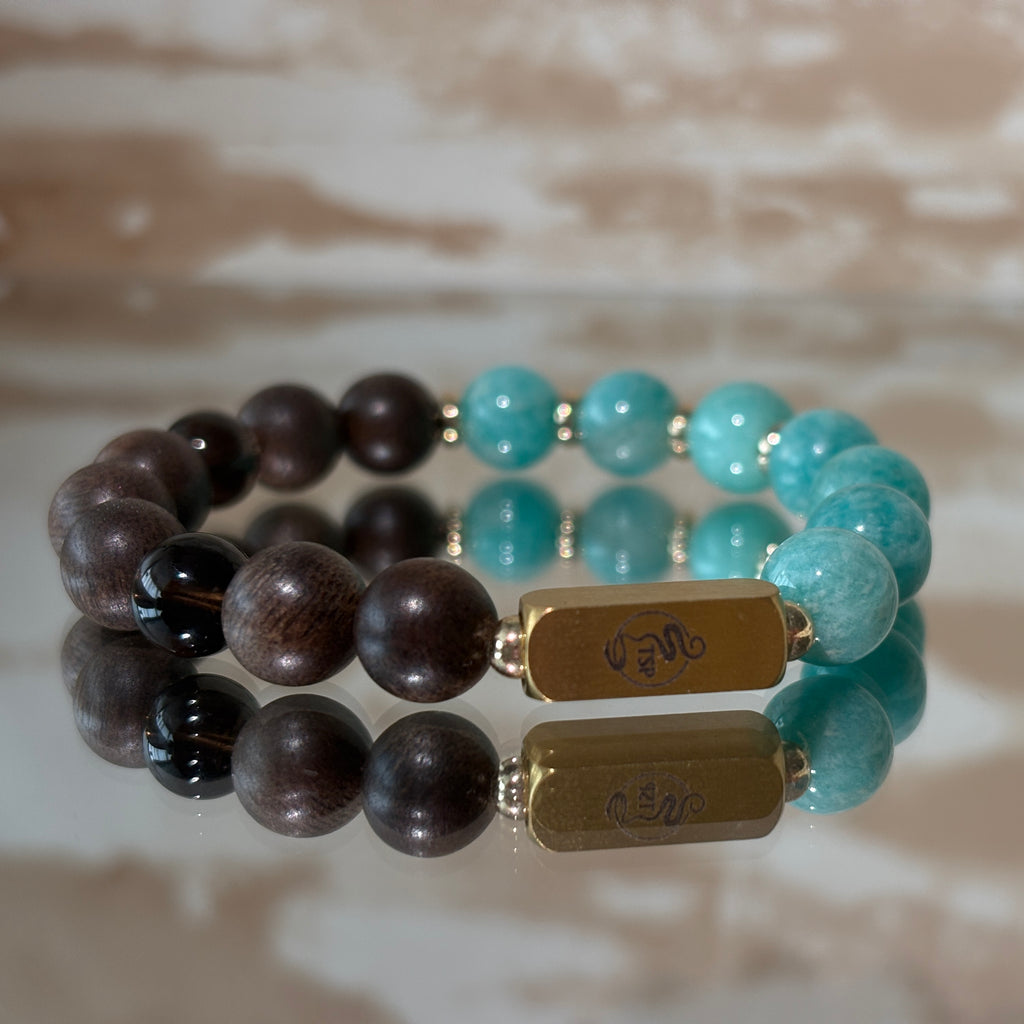 Thousand Buddhas’ Radiance Agarwood Larimar Wisdom Bracelet