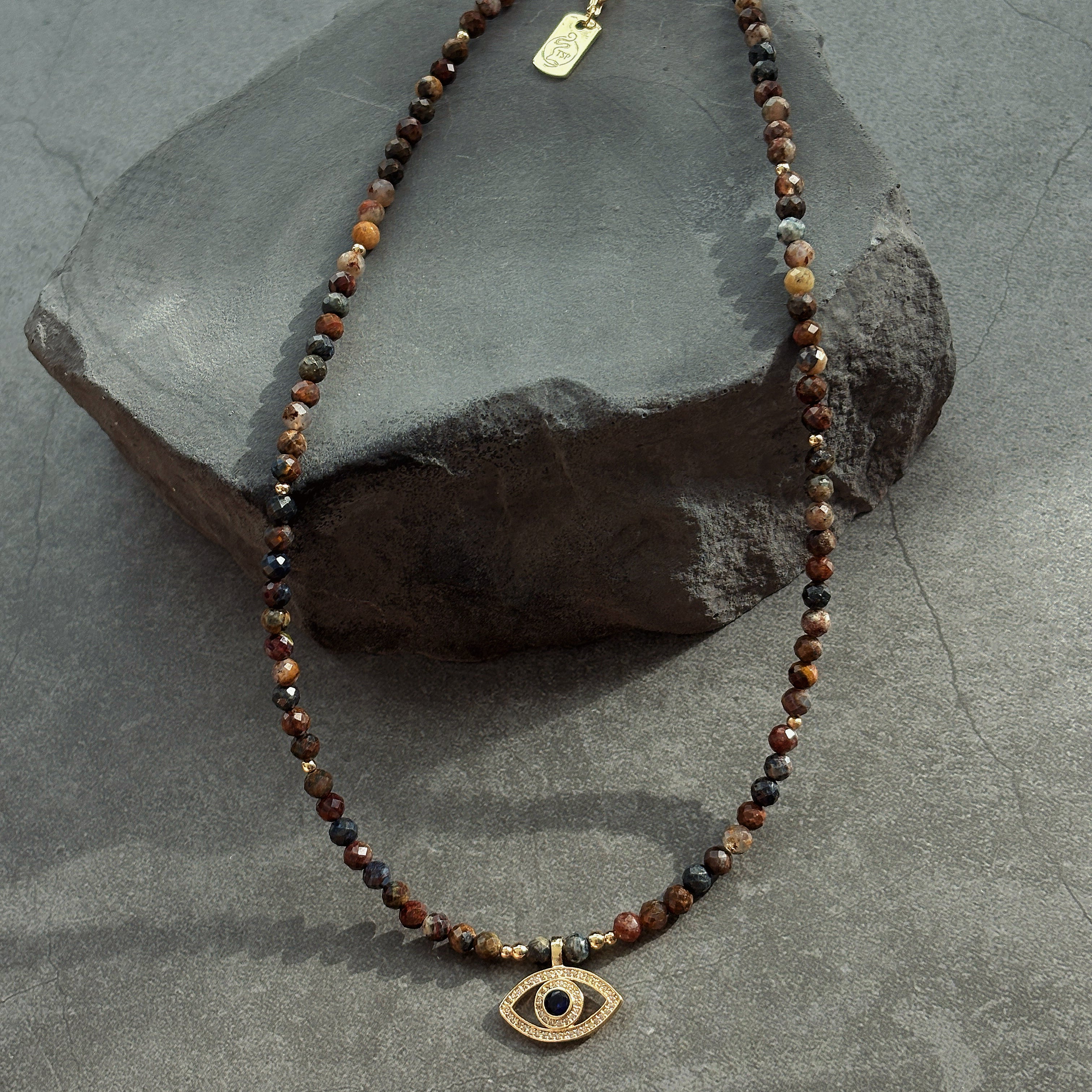 Eclipse Eye Pietersite Necklace Gold Evil Eye Protection Talisman