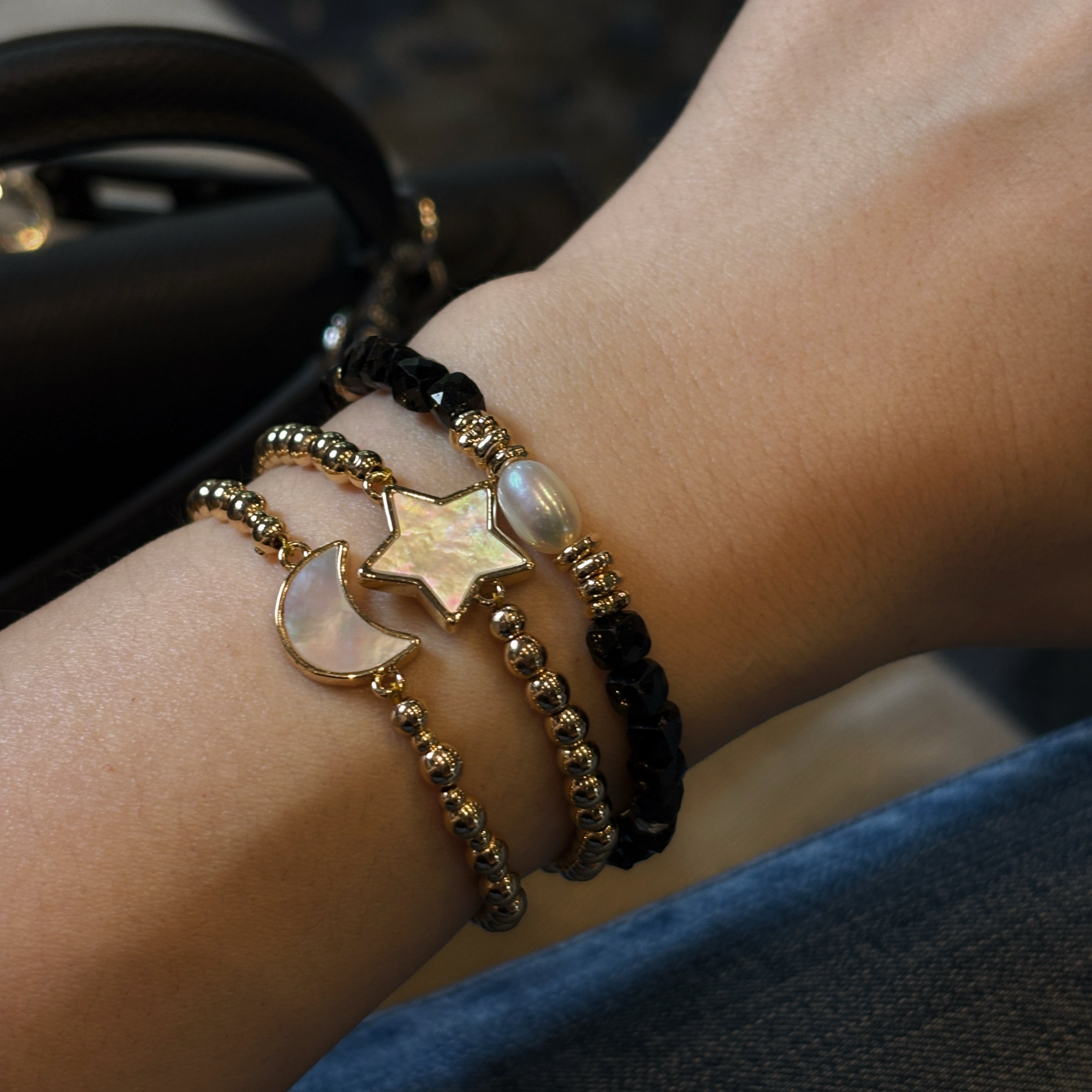 Sentinel Noir et Perle Black Tourmaline Freshwater Pearl Bracelet