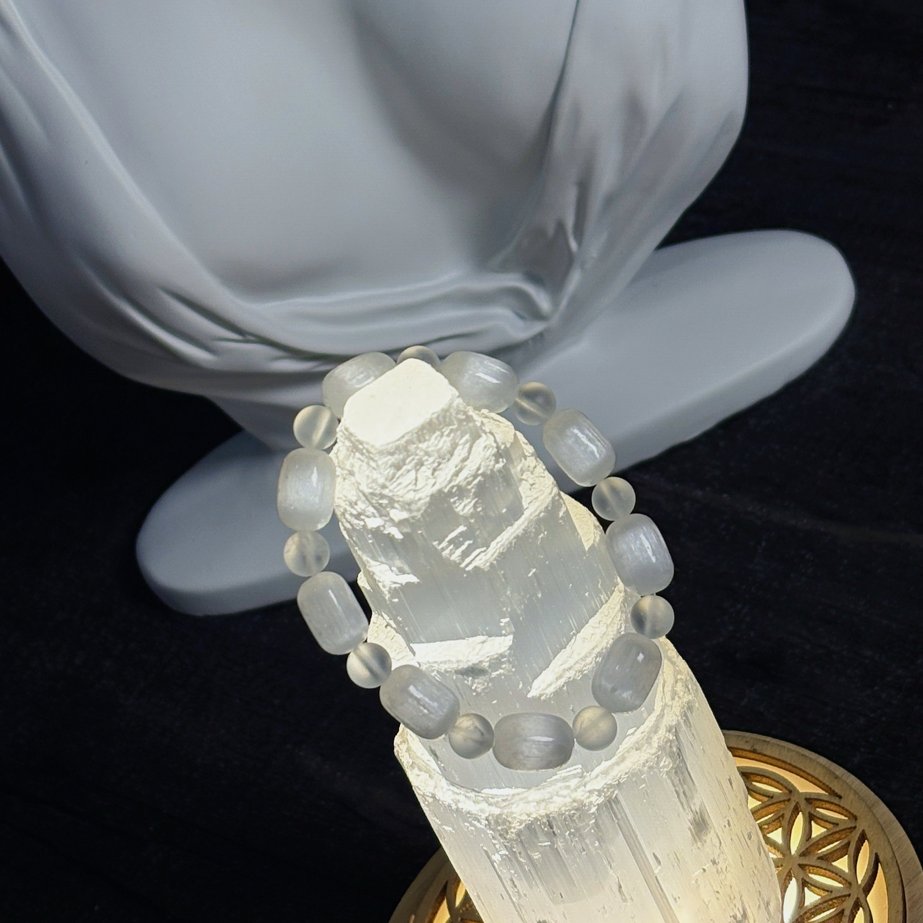 Sacred Crown Chakra Selenite Matte Clear Quartz Bracelet