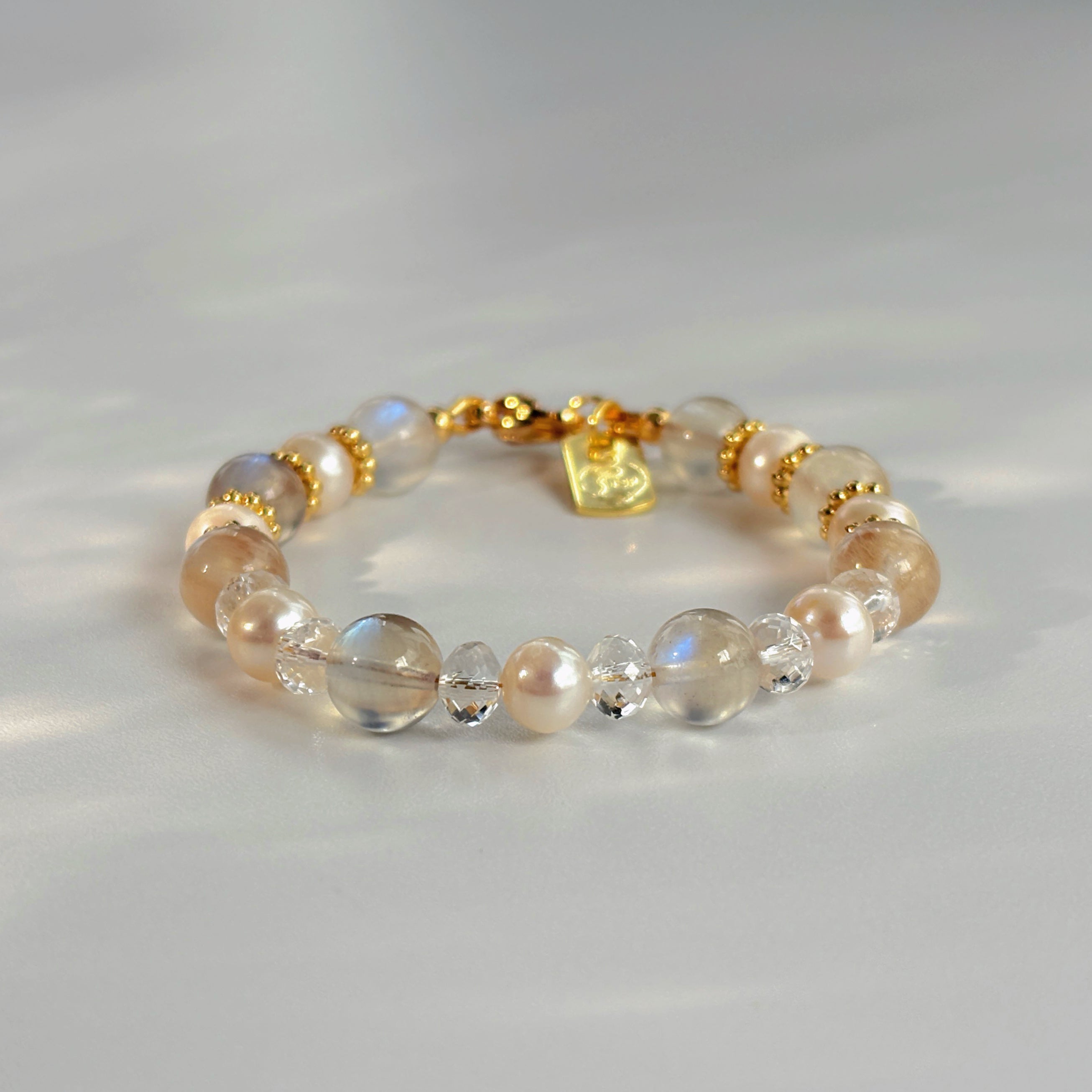 Moonlight Bloom Moonstone Pearl Quartz Feminine Energy Bracelet