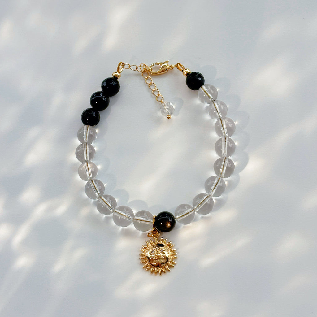 Solar Yang × Lunar Yin Black Onyx Obsidian Clear Quartz & Blue Labradorite Couple Bracelets