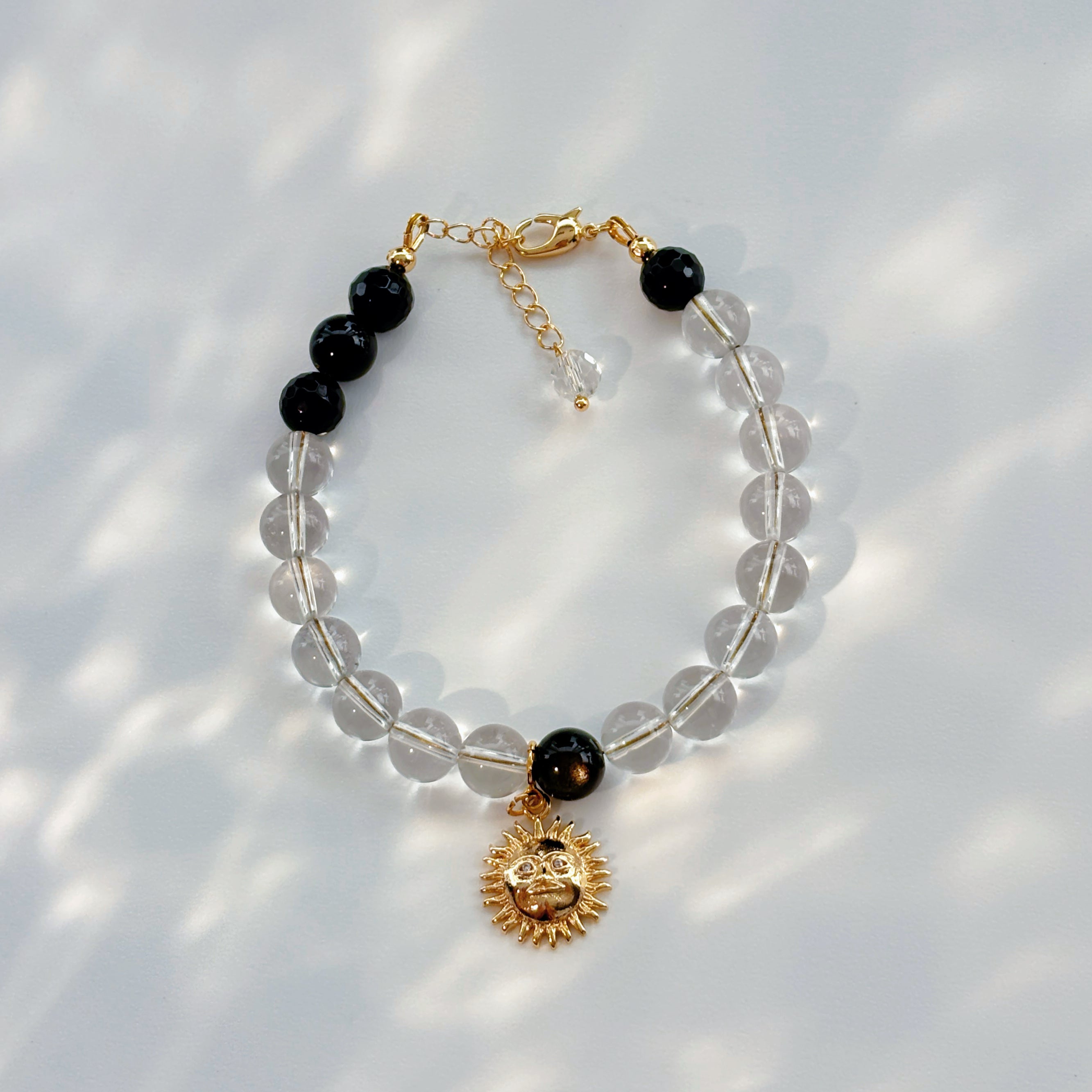 Solar Yang × Lunar Yin Black Onyx Obsidian Clear Quartz & Blue Labradorite Couple Bracelets