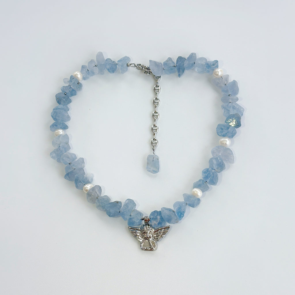 Angel’s Breath Celestite Pearl Guardian Necklace