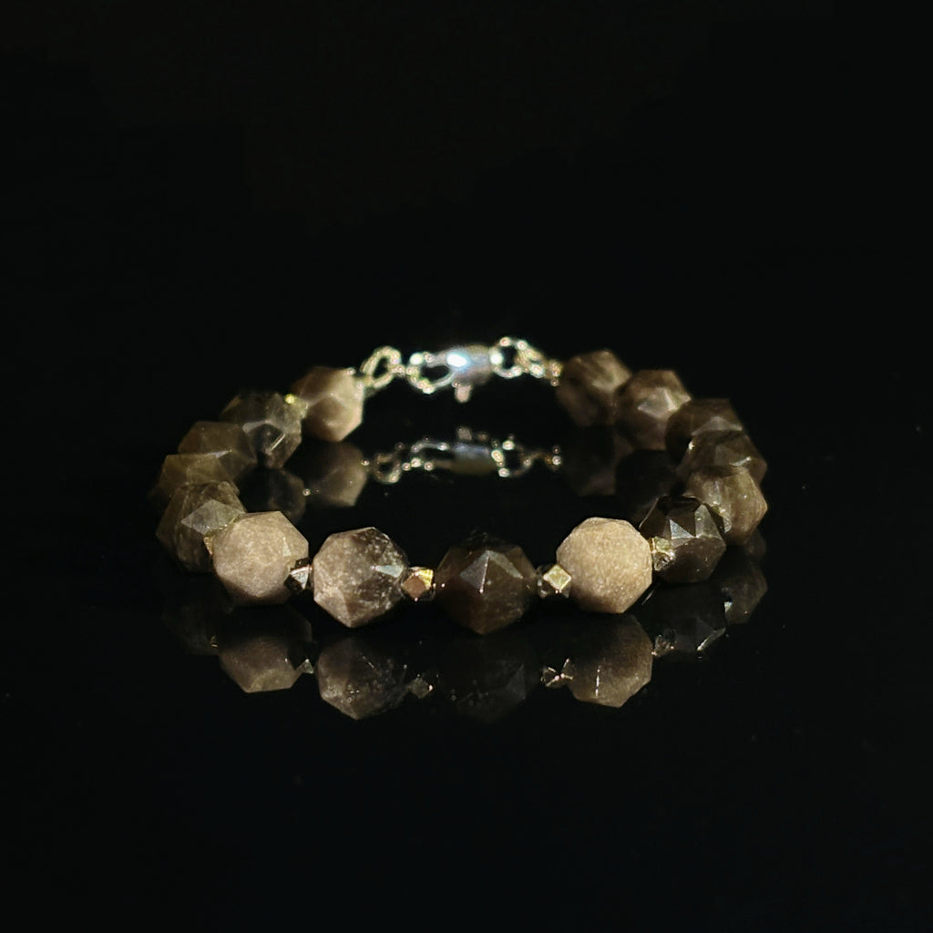 Shadow Light Faceted Silver Obsidian Stillness Bracelet