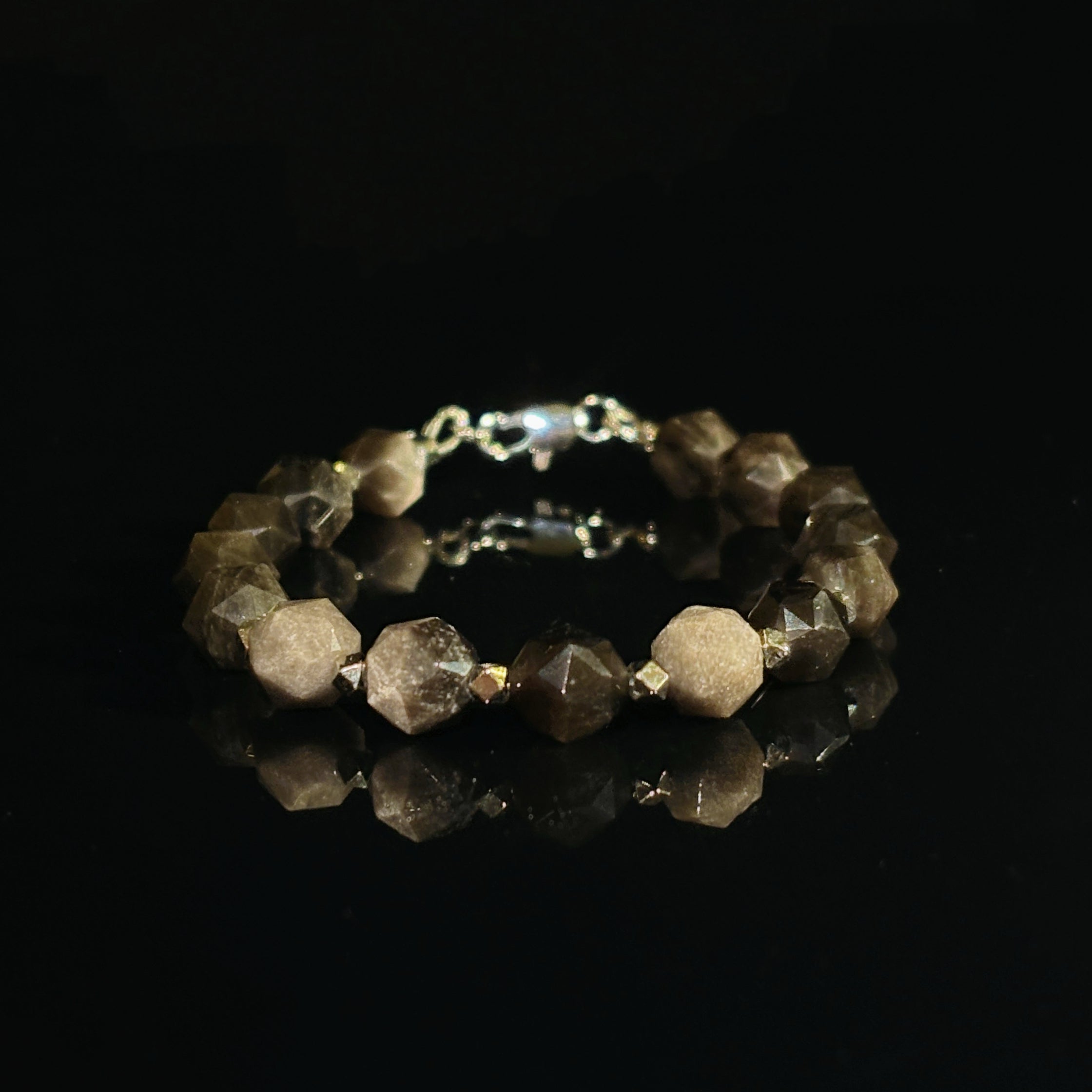 Shadow Light Faceted Silver Obsidian Stillness Bracelet