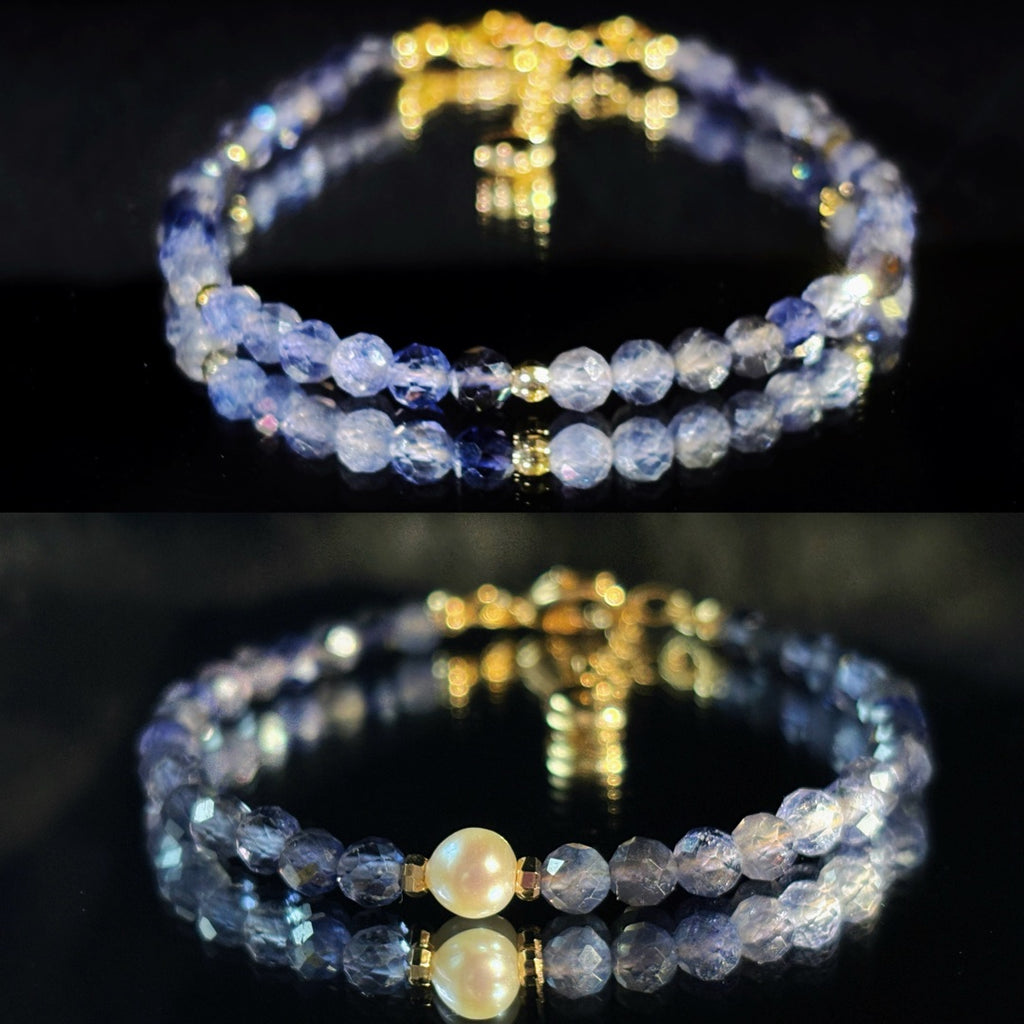 Moon & Star Path Faceted Iolite Crystal Couple Bracelets