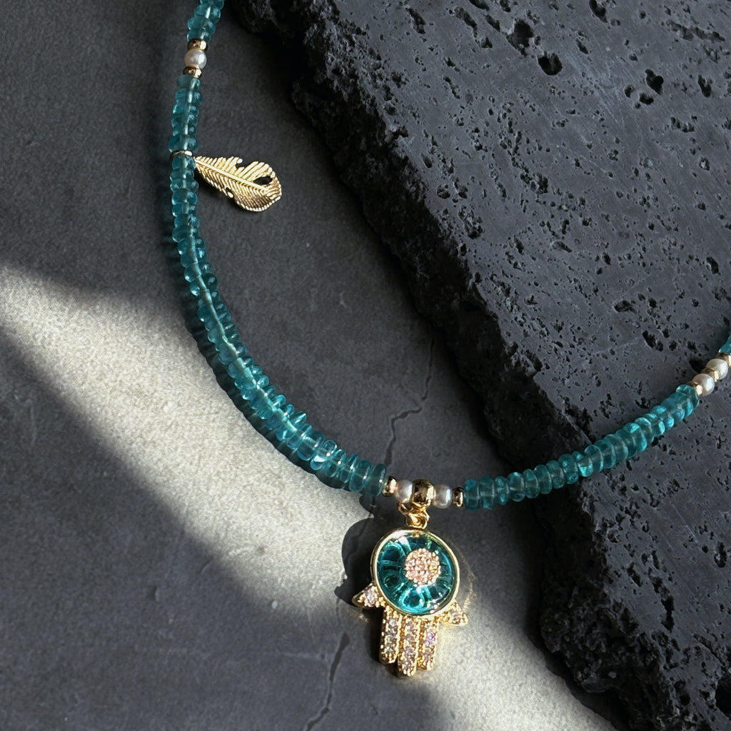 Sentinel Ethereal Blue Apatite Evil Eye Guardian Necklace