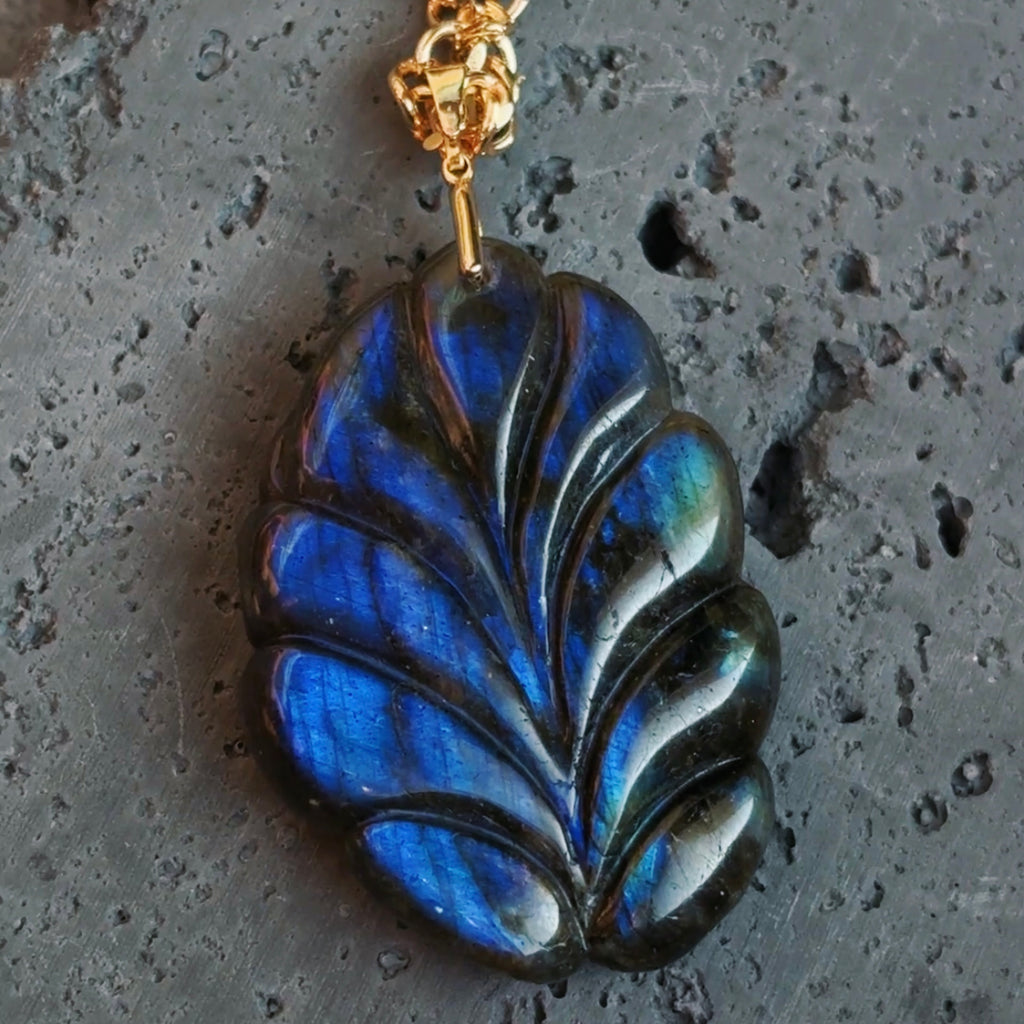Spiritual Animal Fox King Hand Carved Blue Labradorite Talisman Pendant