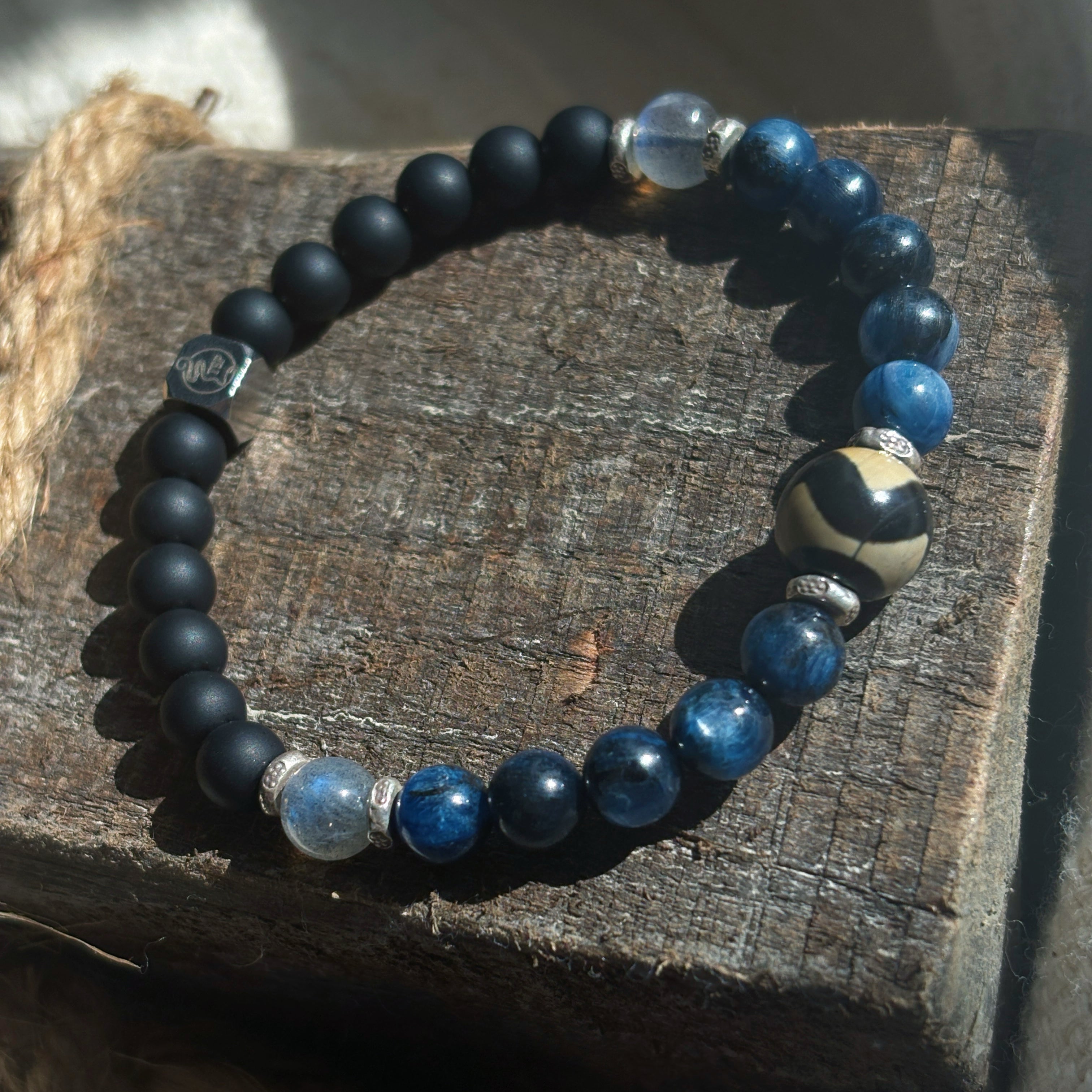 Ring Of Kailash Kyanite Obsidian With Tibetan Dzi Bead Bracelet