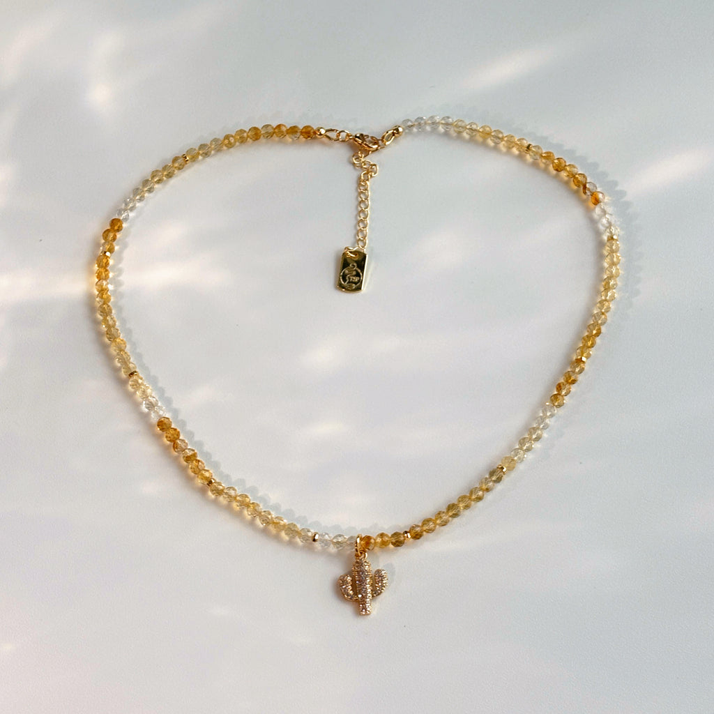 Desert Light Citrine Gold-Filled Cactus Pendant Prosperity Necklace