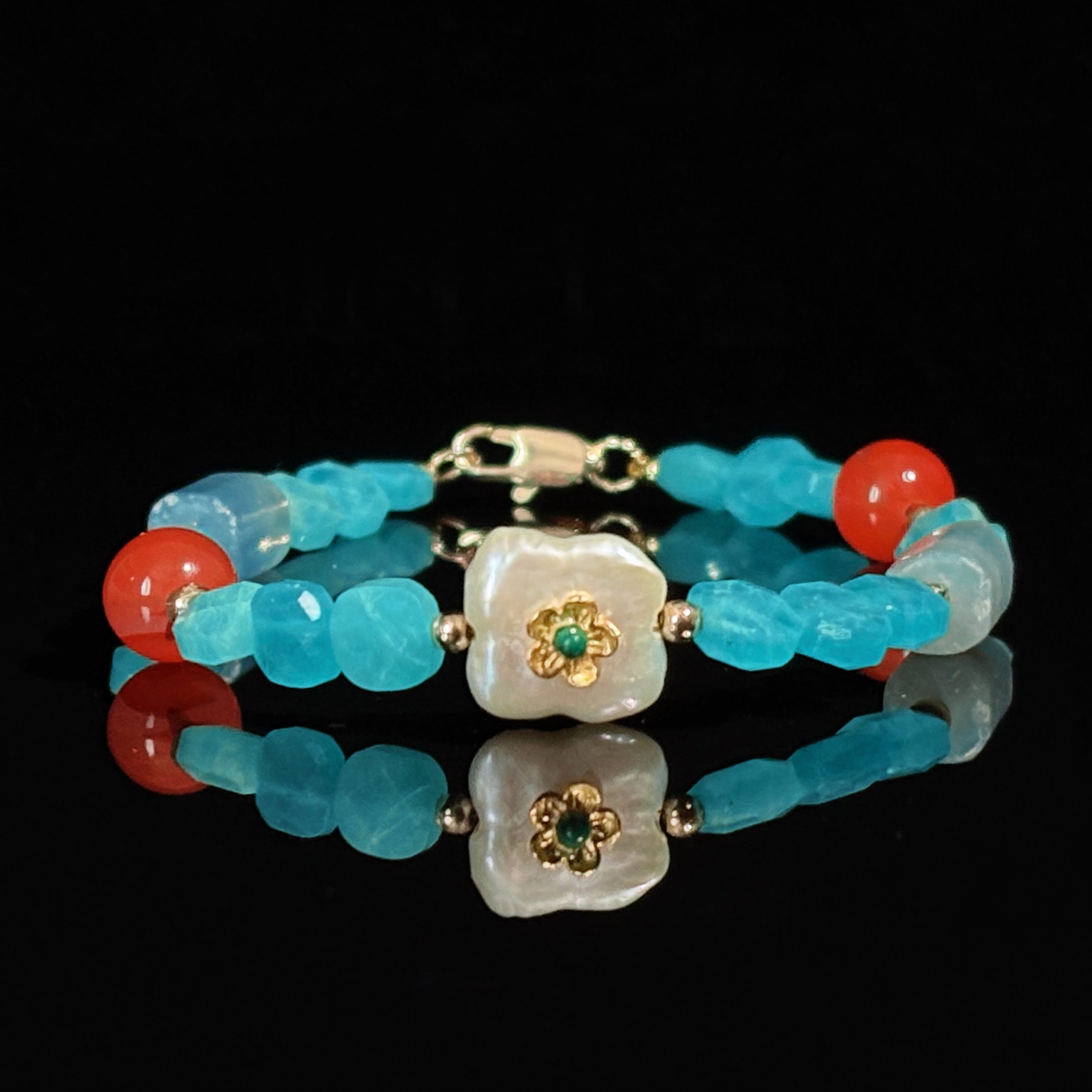 Silk Road Relic Spirit Drift Amazonite Blue Calcite Agate Baroque Pearl Wisdom Bracelet