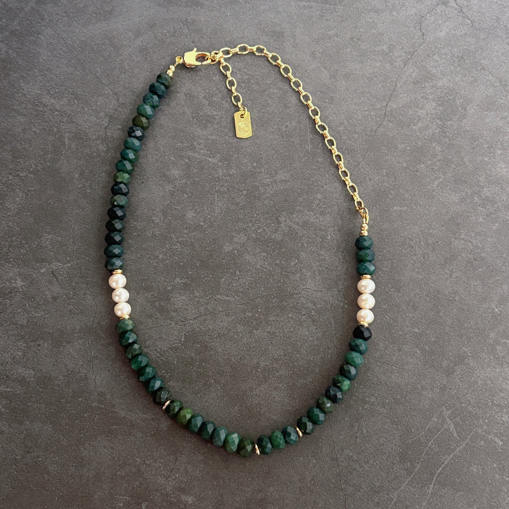 Whisper of the Forest Moss Agate Pearl Necklace