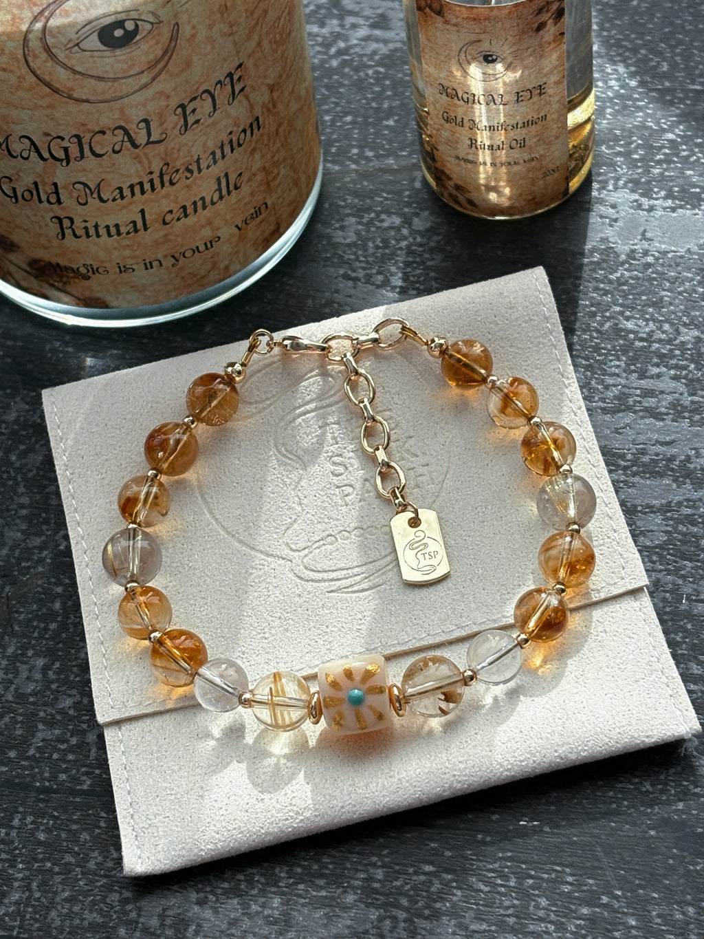 Gold Manifestation Citrine Golden Rutilated Quartz Prosperity Bracelet