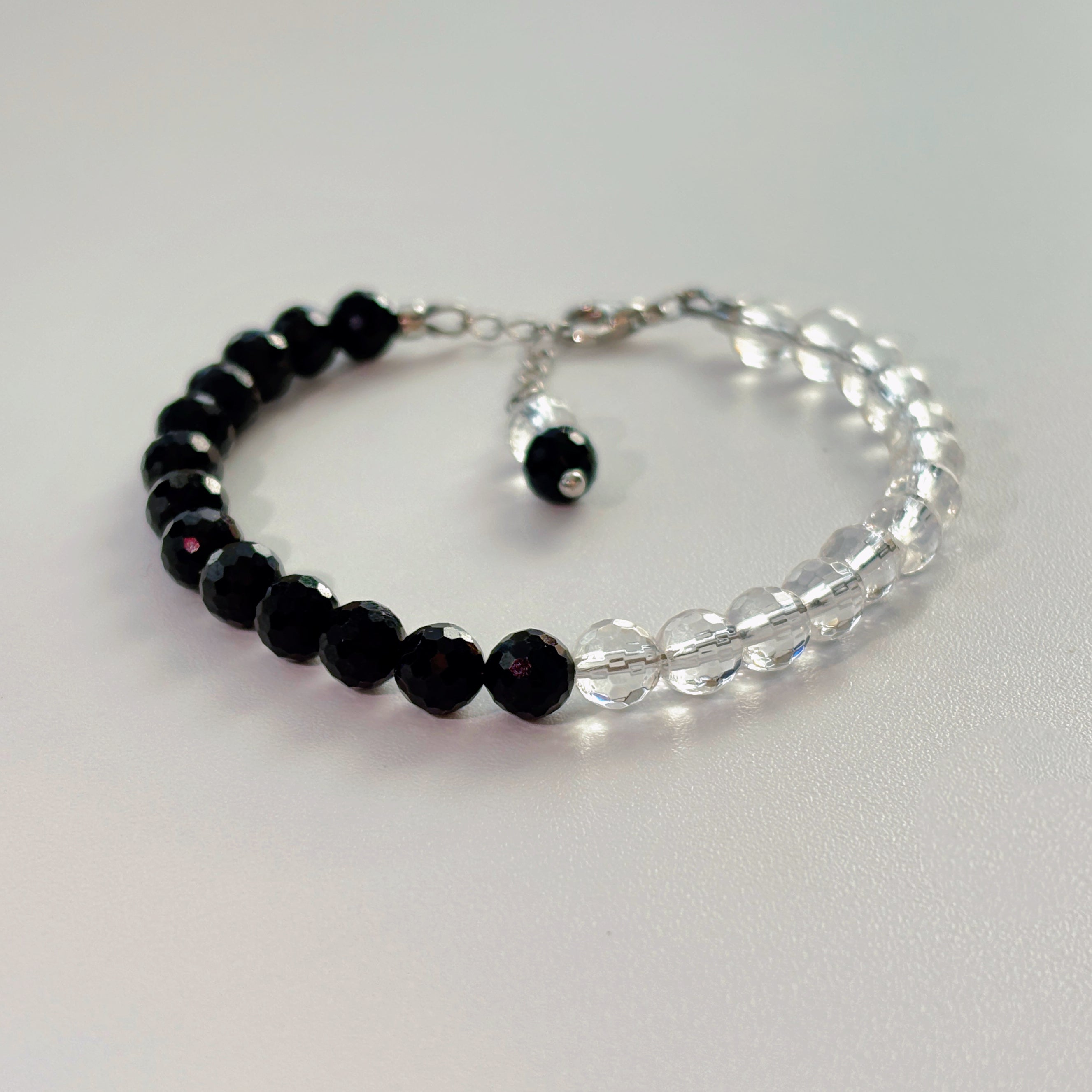 Yin & Yang Faceted Black Tourmaline Clear Quartz Balance Bracelet