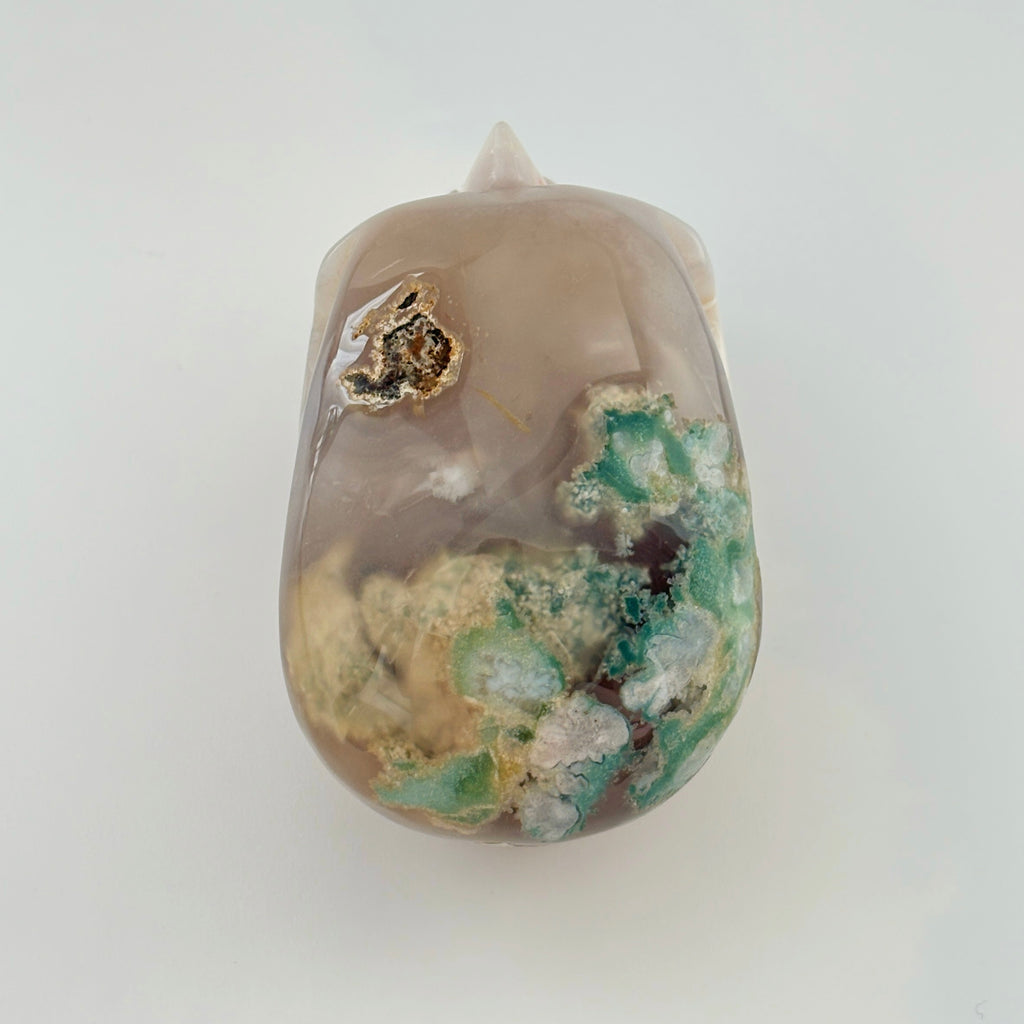 Forest Oracle Skull Green Cherry Blossom Agate Crystal Skull Meditation Healing Decor