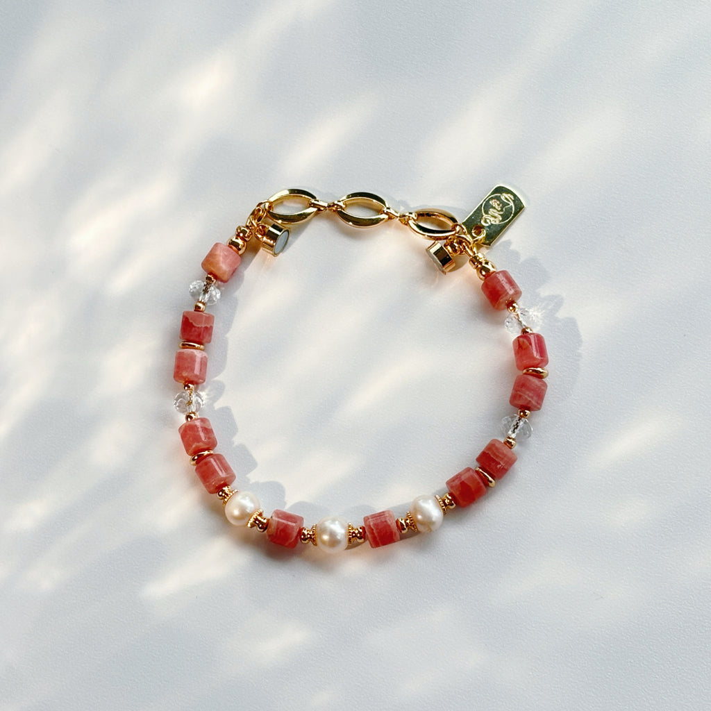 Rose Empress Rhodochrosite Pearl Clear Quartz Bracelet