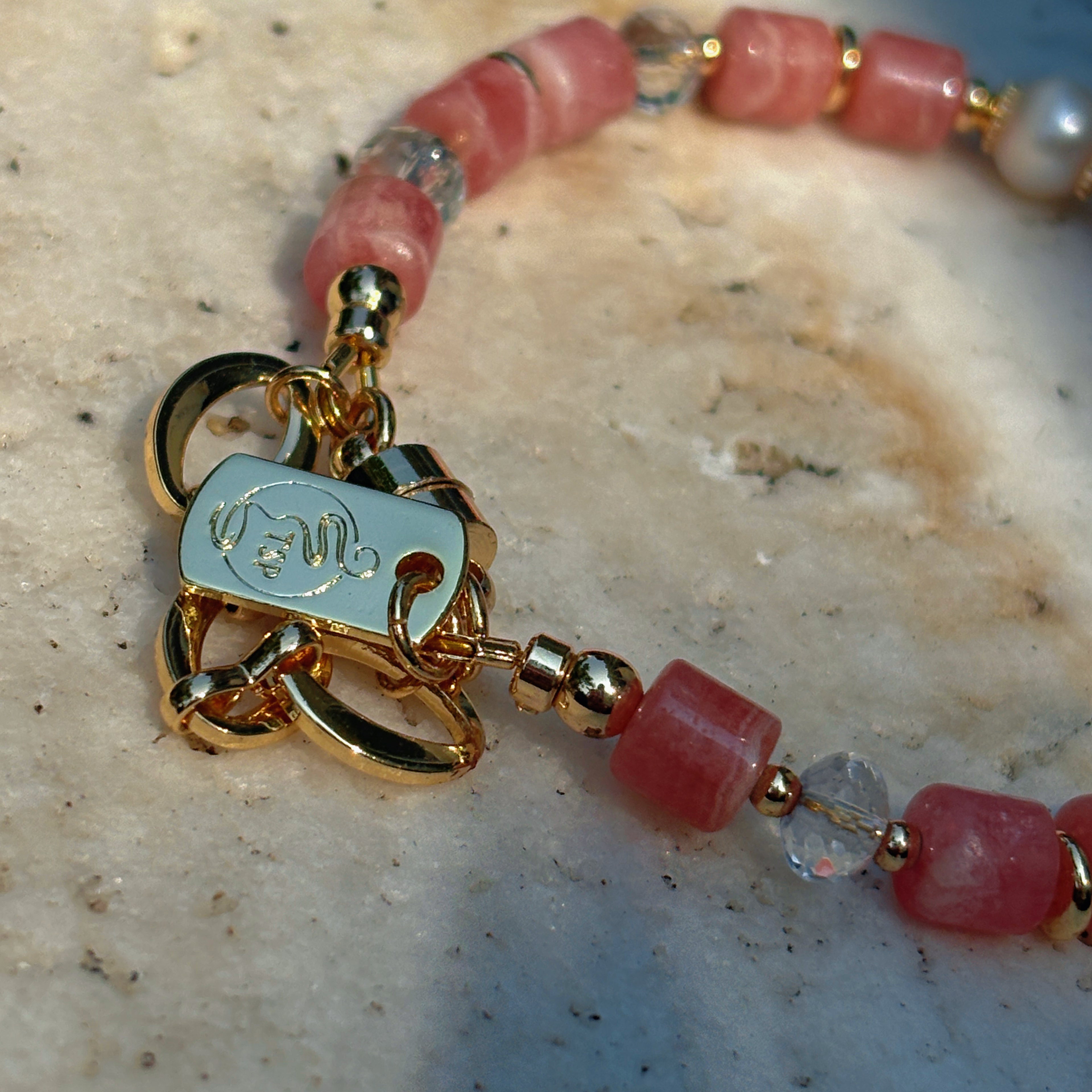 Healing Series Rose Empress Rhodochrosite Pearl Clear Quartz Bracelet