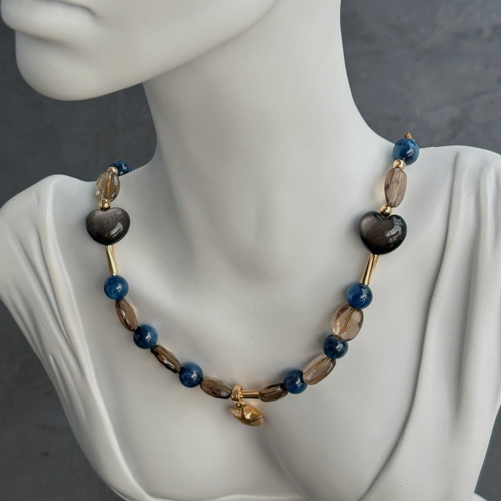 Starlit Silver Obsidian Blue Kyanite Guardian Necklace