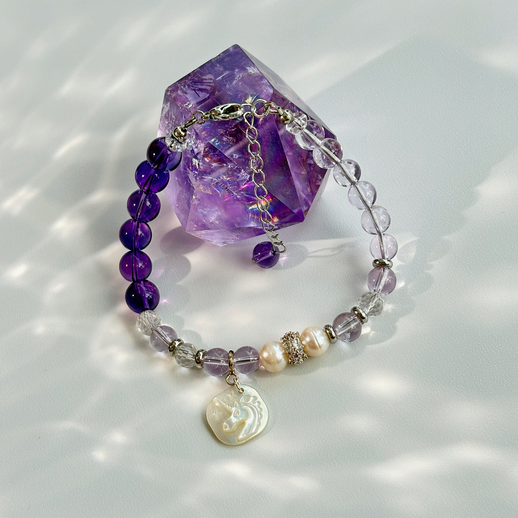 Unicorn Amethyst Clear Quartz Pearl Creativity Bracelet