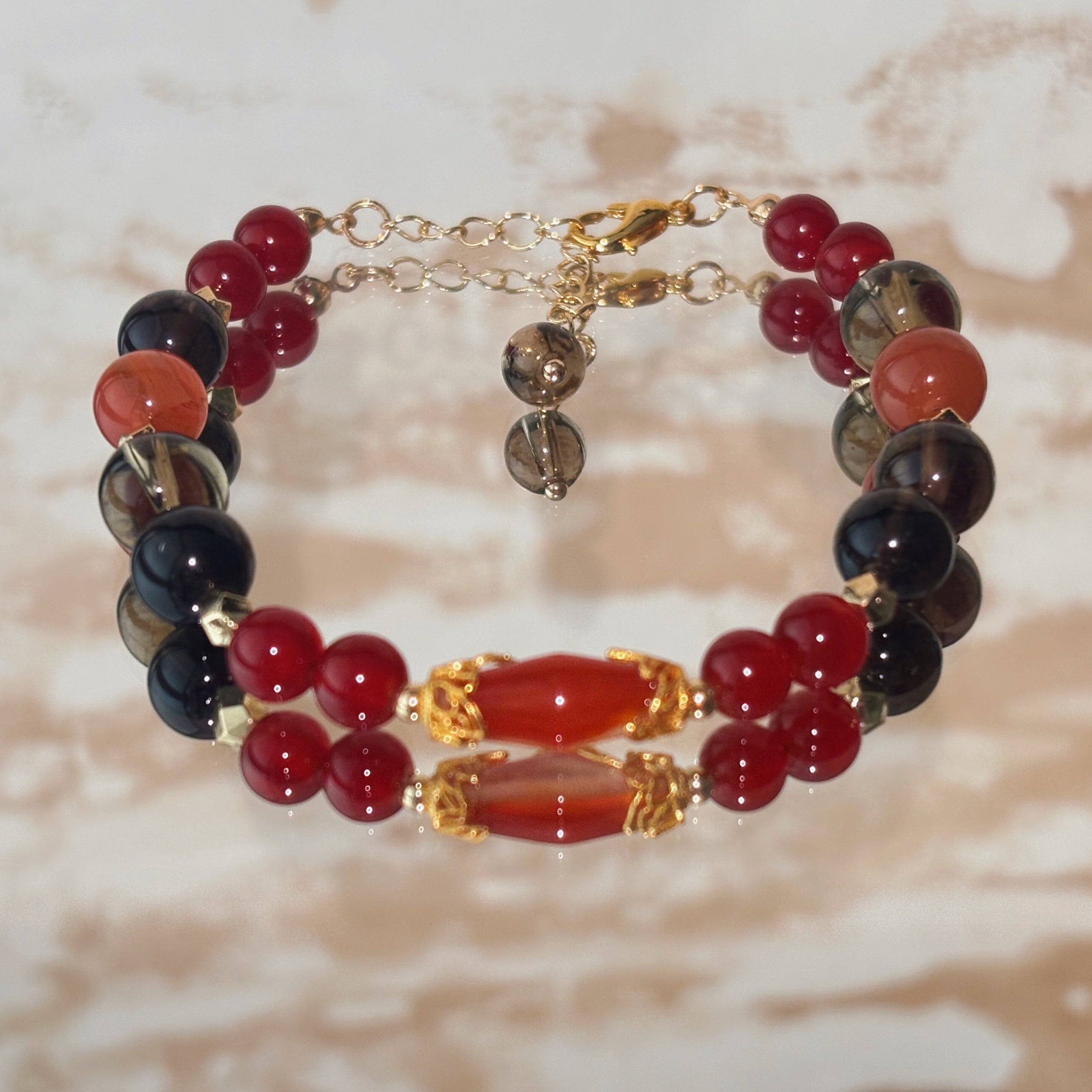 Flow of Insight Red Agate Smoky Quartz Clarity Bracelet