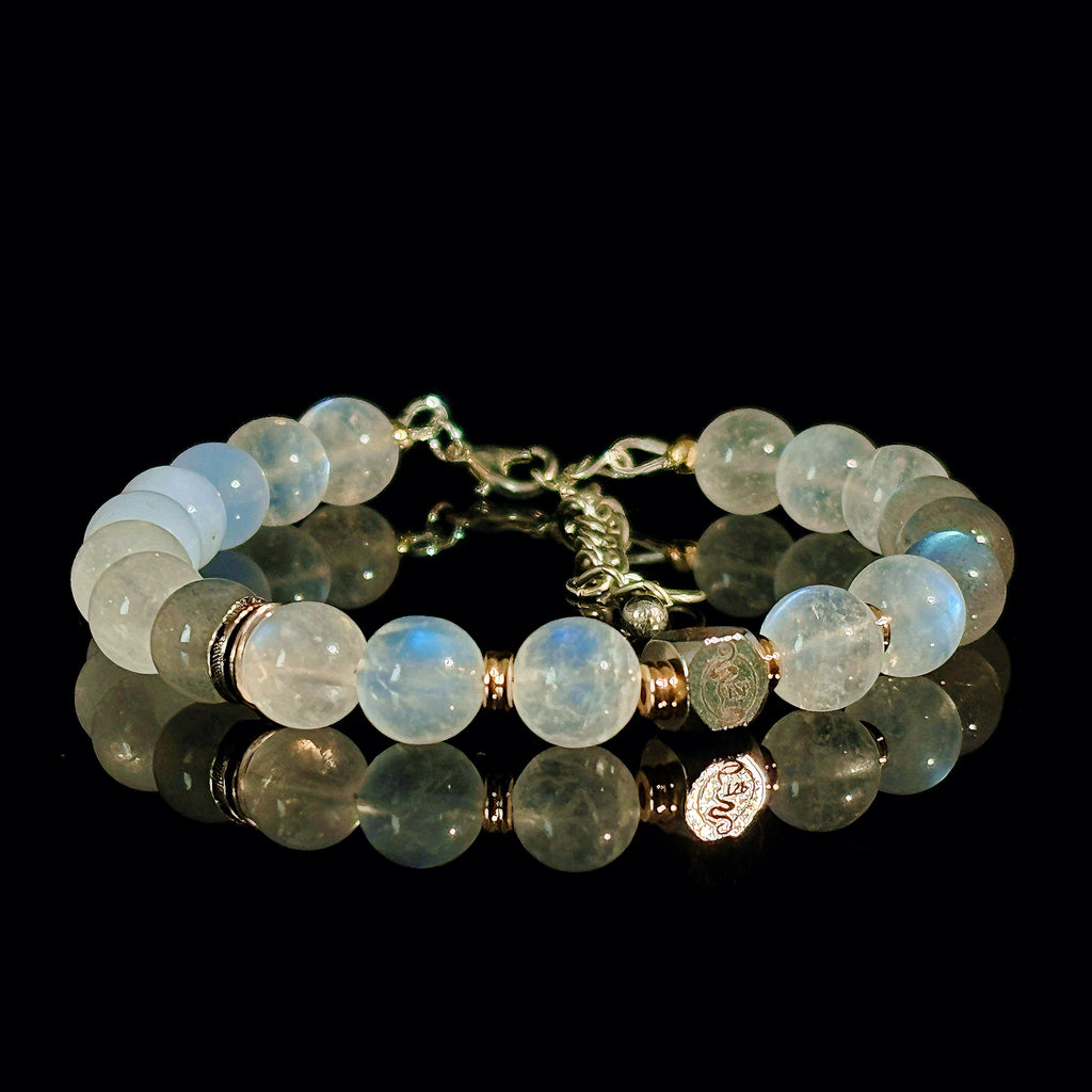 Mystic Himalayan Tears of Namtso Gray Labradorite Blue Moonstone Clarity Bracelet