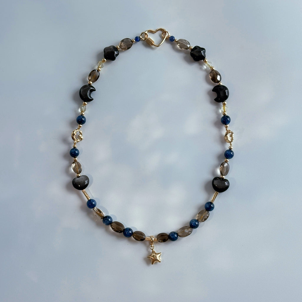 Starlit Silver Obsidian Blue Kyanite Guardian Necklace