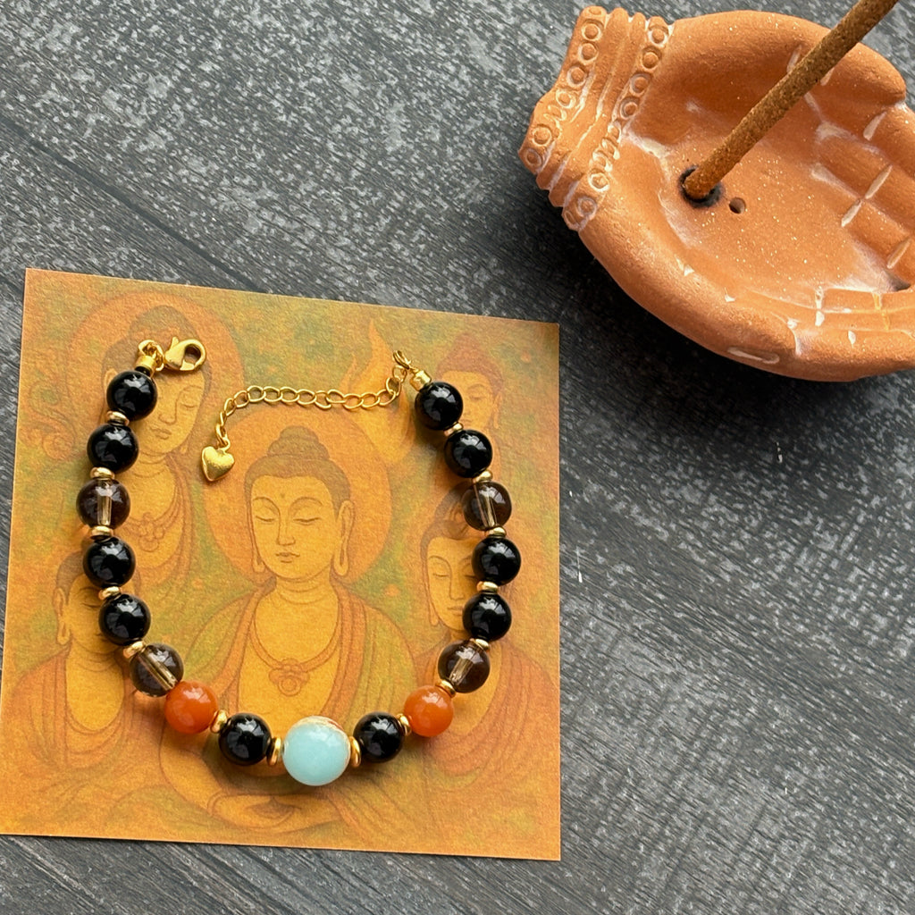 Guardian of Buddhas Obsidian Smoky Quartz Topaz Guardian Bracelet